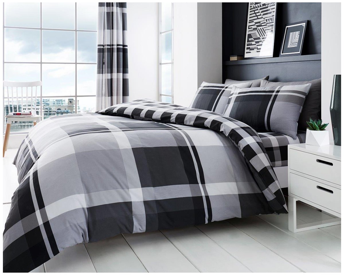 GC GAVENO CAVAILIA Geometric Check Duvet Cover Set King Size, Reversible Bedding Set with Matching Pillowcases, Soft Eas