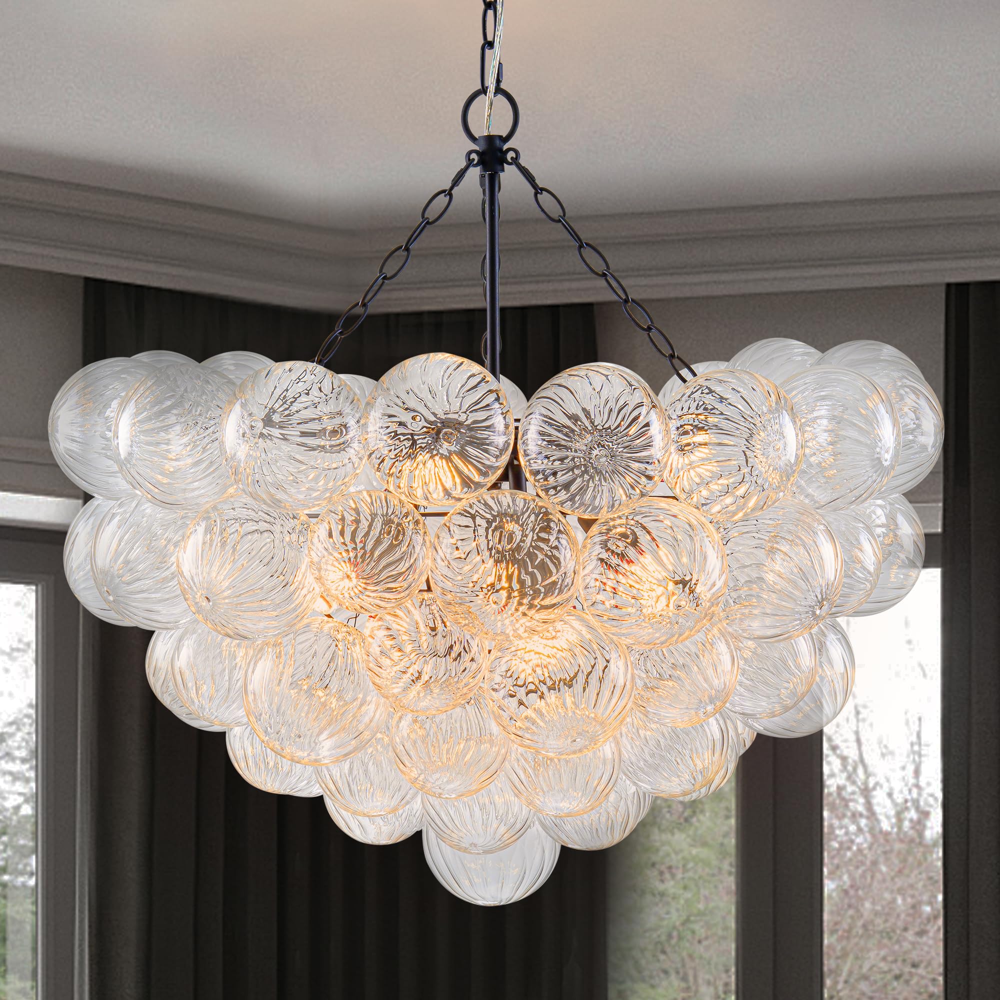 Bubble Glass Chandelier Black 32