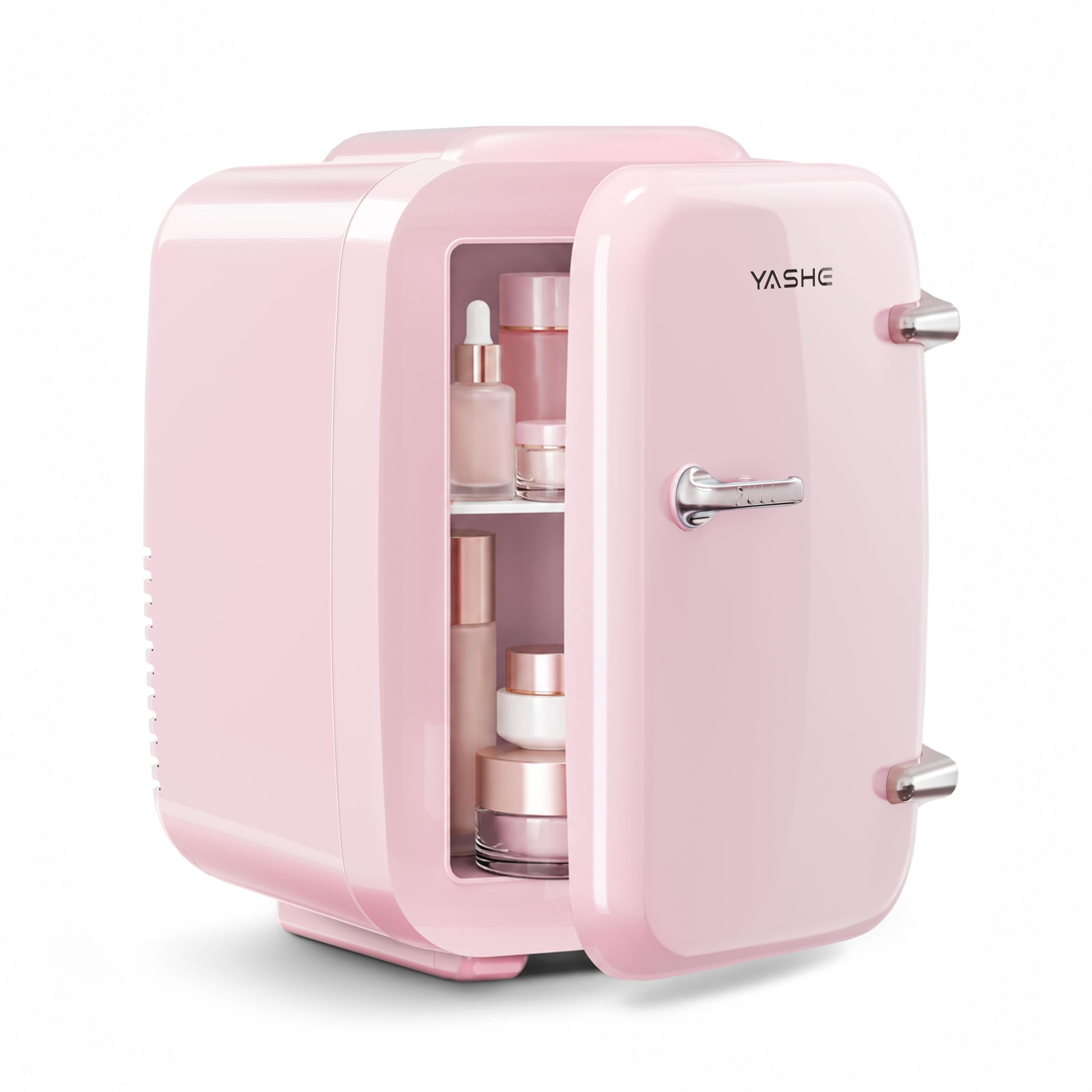 YASHE Mini Fridge, 4 Liter/6 Cans Portable Cooler and Warmer, AC/DC Power Small Fridge, Quiet Desk Skincare Fridge for B