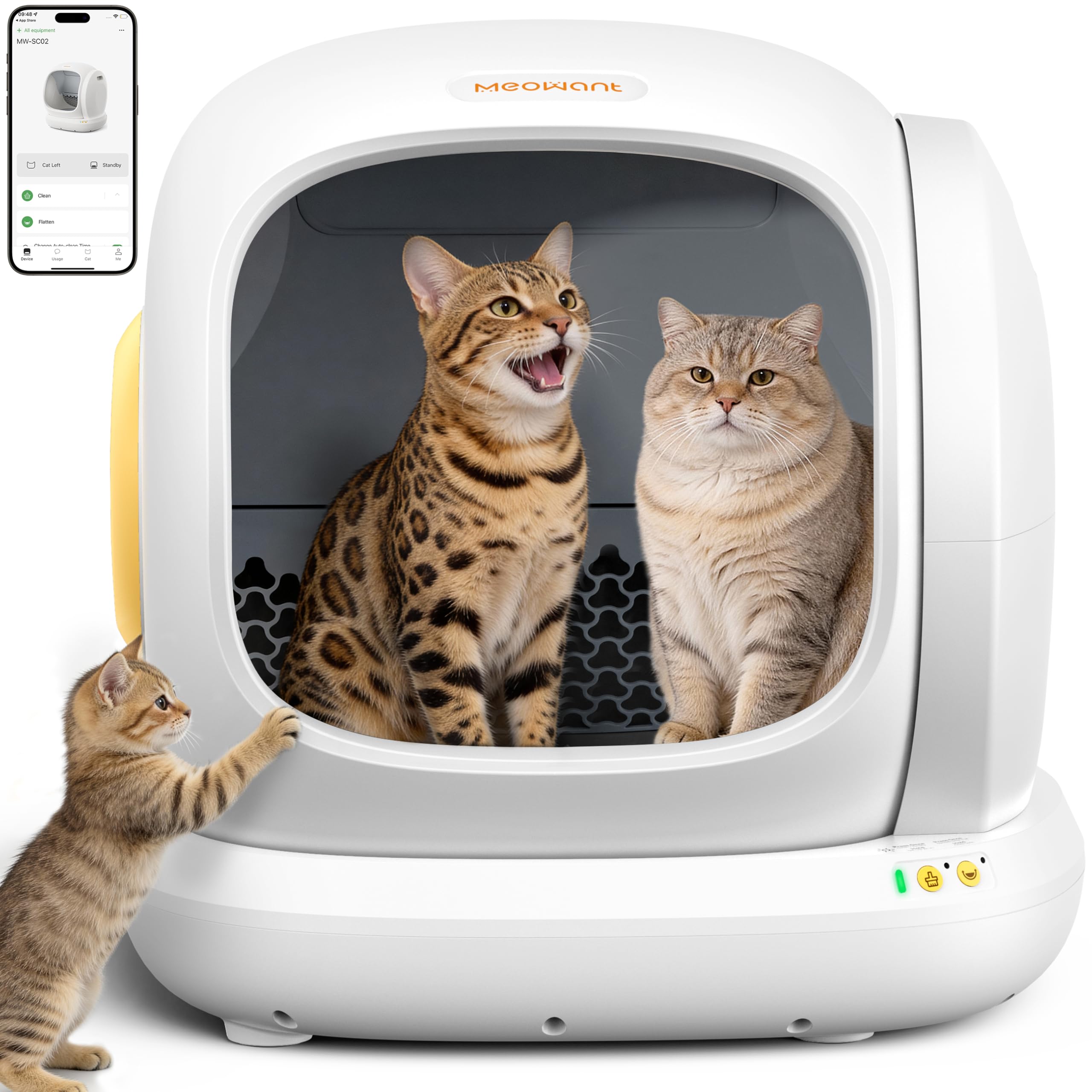 MeoWant Self-Cleaning Cat Litter Box for Multi Cats - 75L Extra Large Open Automatic Cat Box with Mat & Liner, Smart Odo