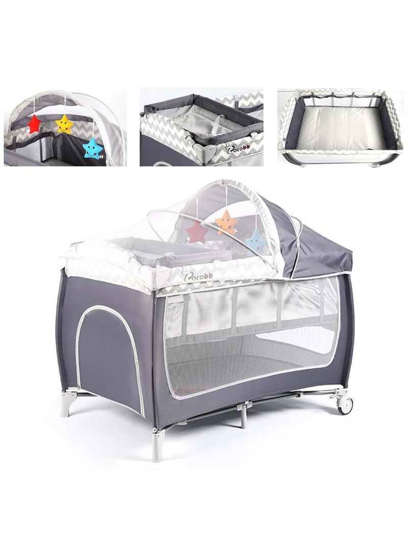 Baby Crib Portable Playard Foldable Luxury Nursery Baby Center Multi Functional Movable Bed with Rem