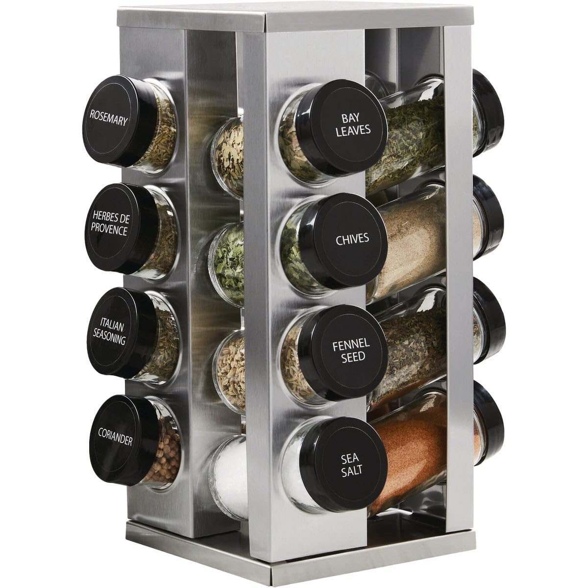 Kamenstein 16 Jar Heritage Revolving Countertop Spice Rack Organizer with Spices Included, FREE Spice Refills for 5 year