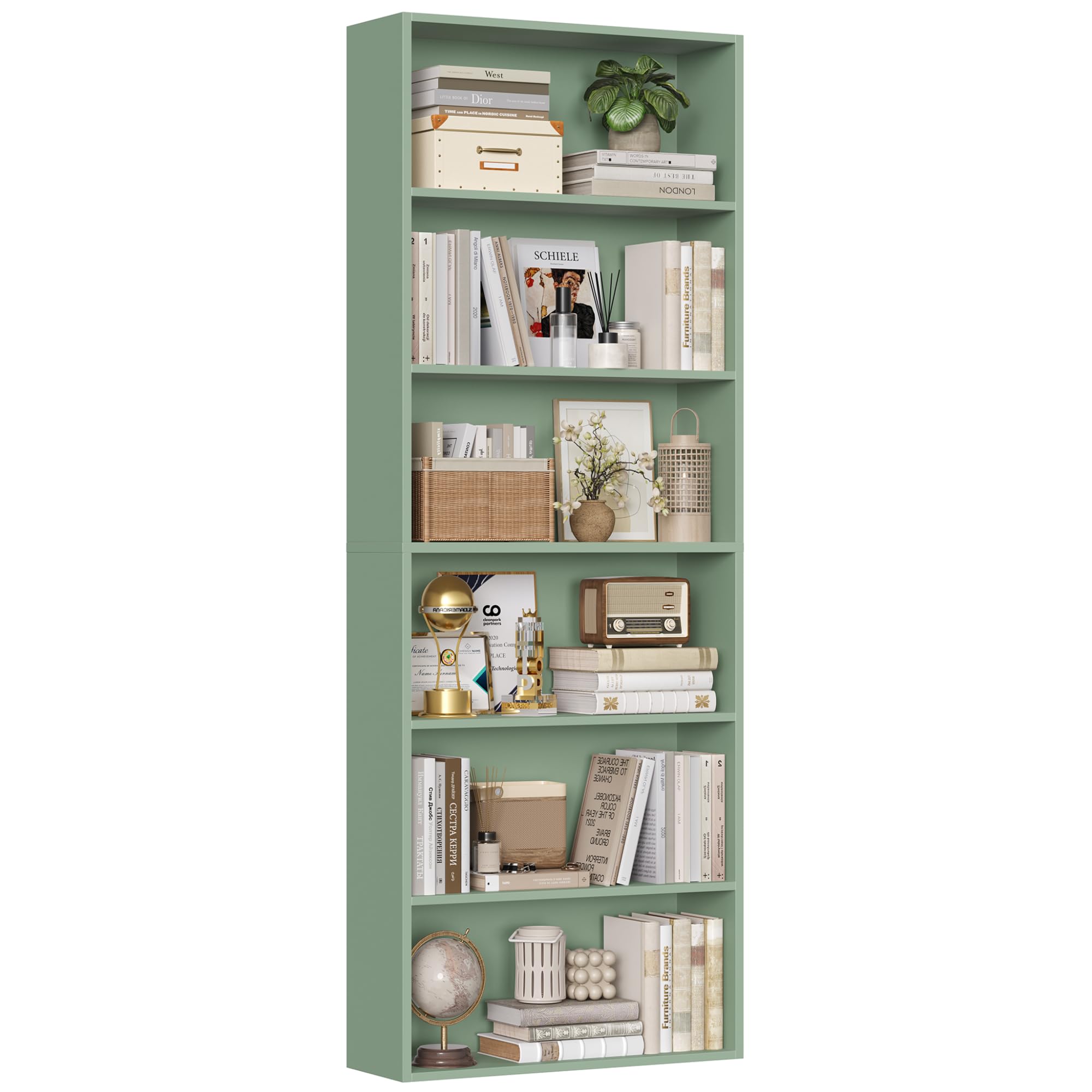 FirFurd Bookcase 6 Tiers Bookshelf Green Tall Bookcase with Open Storage Shelf Freestanding Shelving
