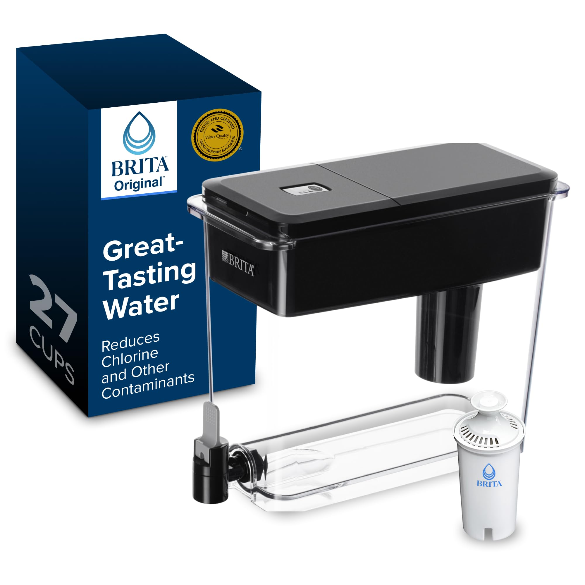 Brita Extra-Large 27-Cup Water Filter Dispenser with Standard Filter, WQA NSF/ANSI Certified, Removes Chlorine Taste & O
