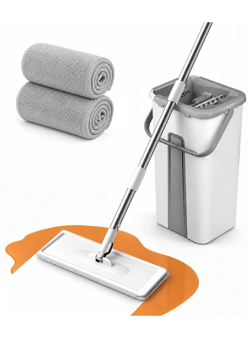 TAPIT Flat Mop and Bucket Set Hands-Free Microfiber Floor Mop with Self-Cleaning System 33cm Large Panel Wet Dry Mop for