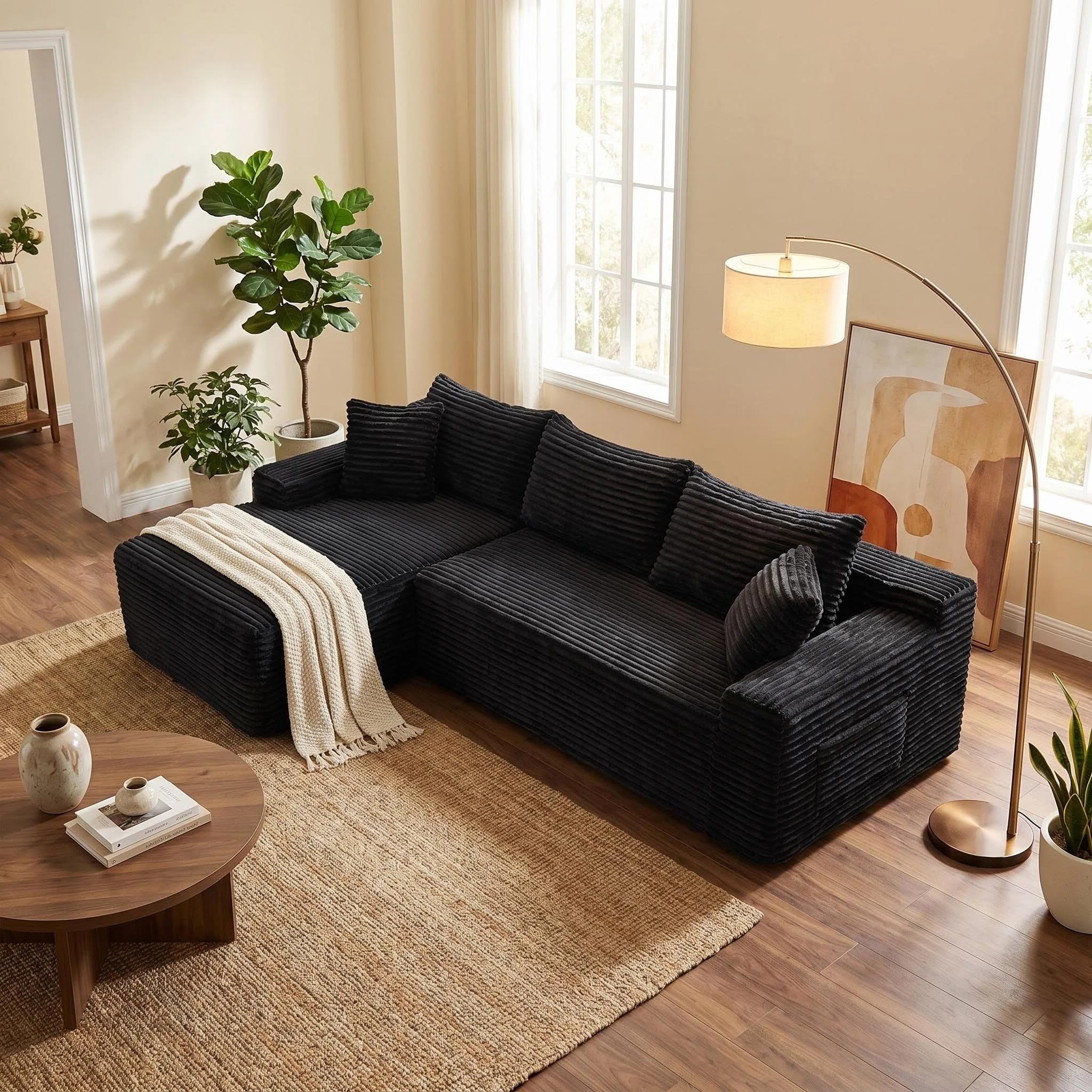 95" L-Shaped Cloud Sectional Couch, Left Facing Modular Compressed Boneless Sectional Sofa with Chai