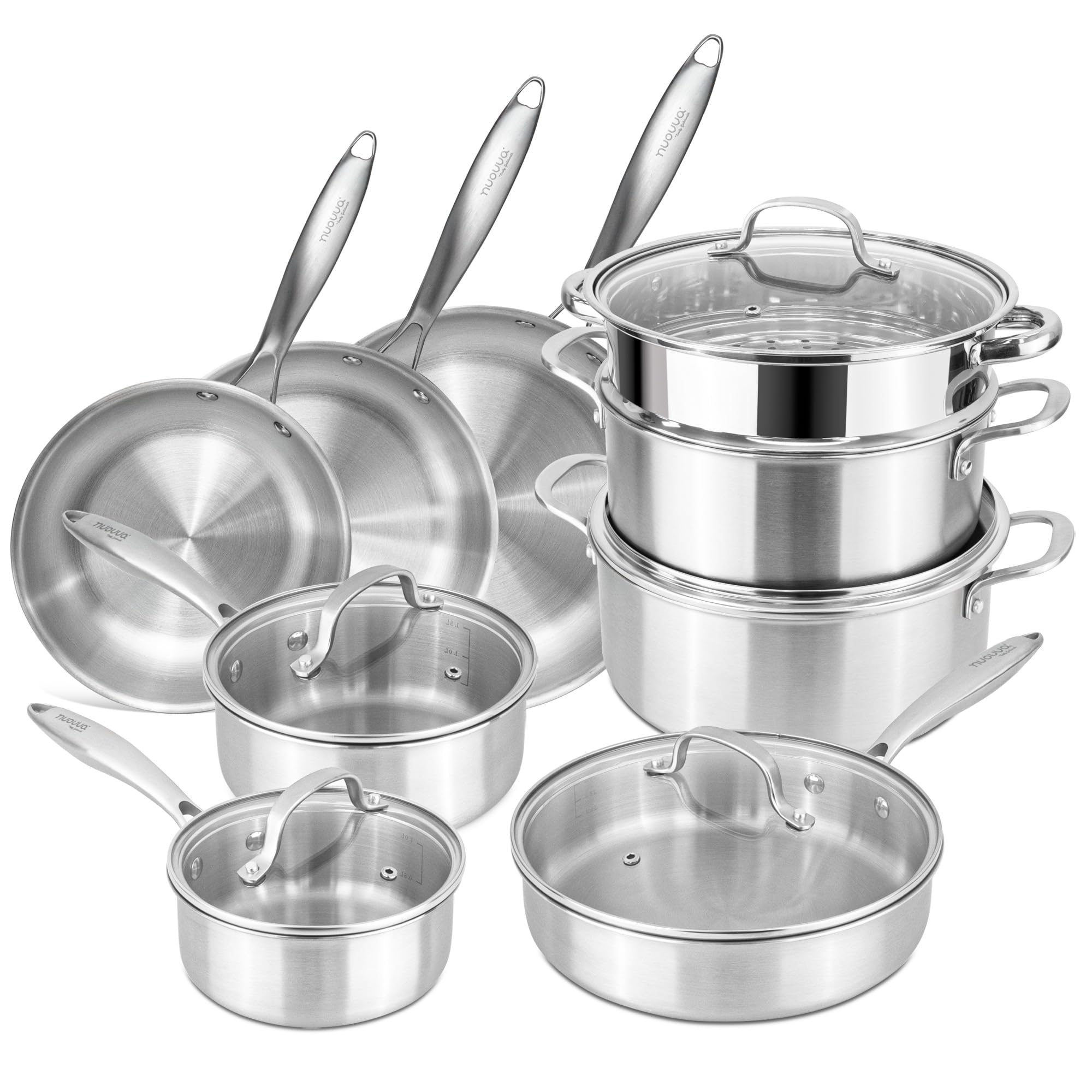 Stainless Steel Pots and Pans Set – 14pcs Cookware with Glass Lids – Induction Hob Pot Set – Cooking Saucepan Pots & Fry