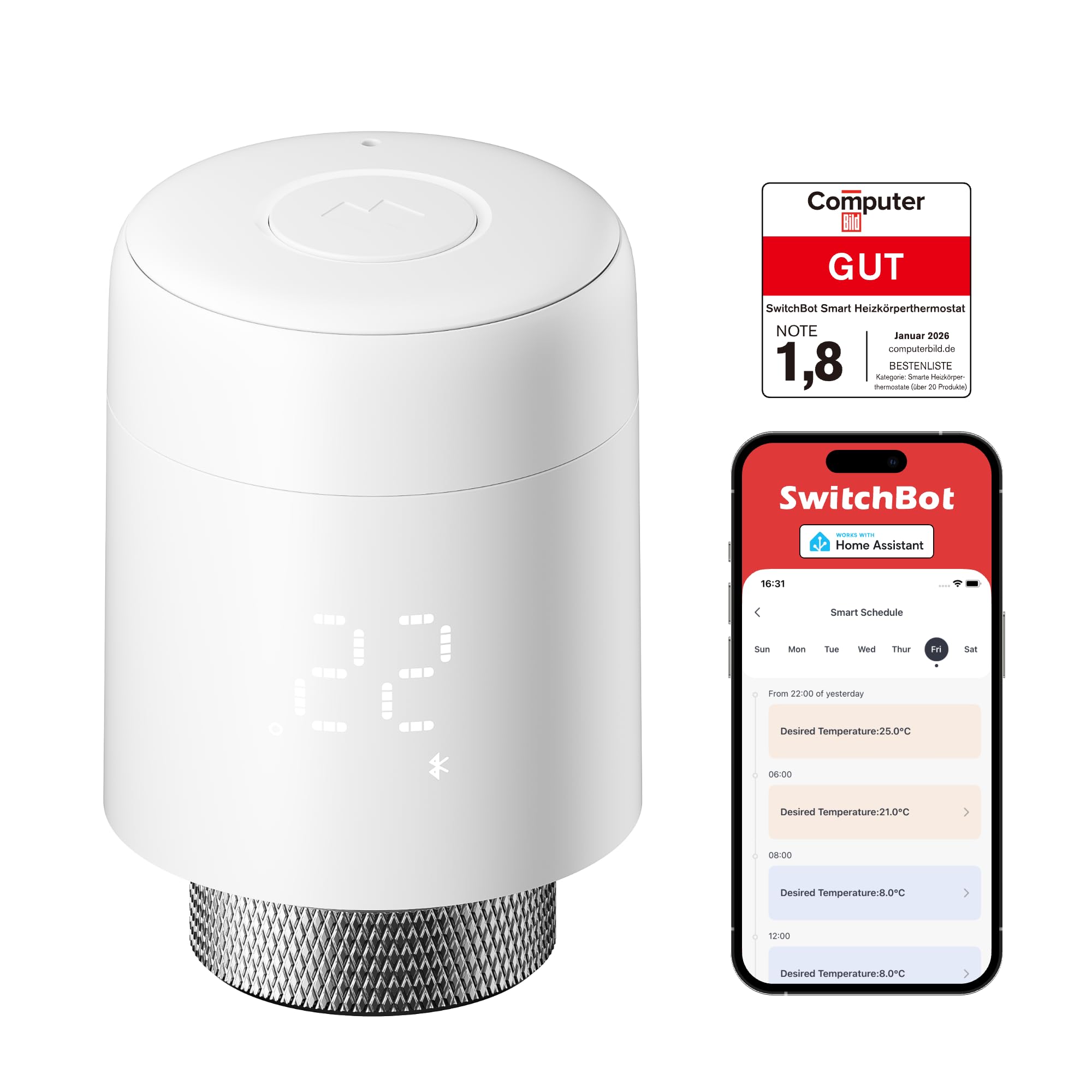 SwitchBot Smart Radiator Thermostat, Bluetooth Thermostat with App Control & Timer, Energy-Saving, Easy Installation, Co