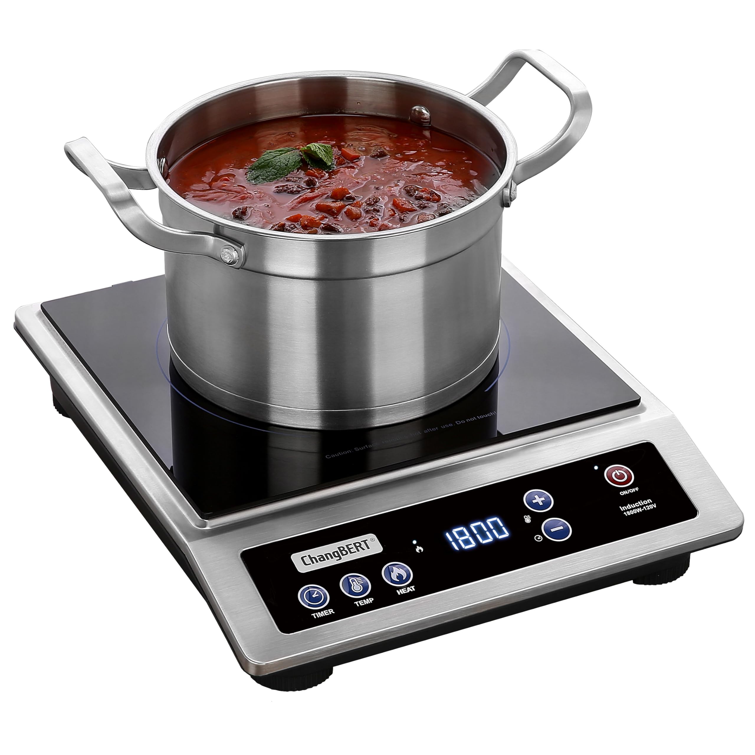 ChangBERT Induction Cooktop, Commercial Grade Portable Cooker, Large 8” Heating Coil, Premium Stainless Steel Countertop