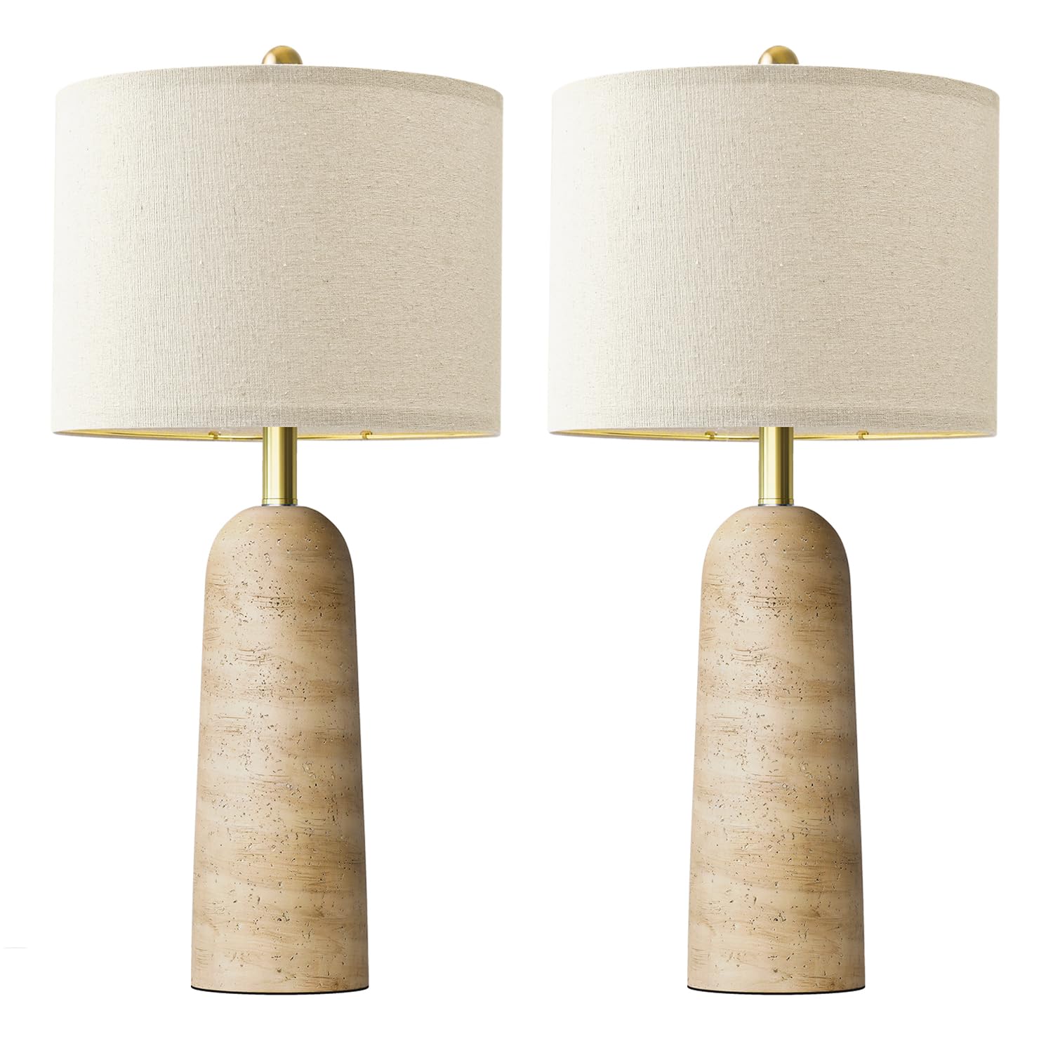 BOBOMOMO Modern Table Lamp Set of 2, Warm Beige Resin Lamp with Natural Stone Look, 27.25