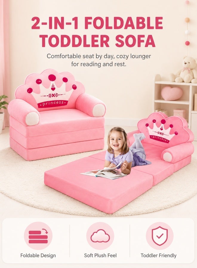 TAKHTEELA Kids sofa, Kids Foldable Sofa Bed, Princess Chair for Toddlers, Pink Cartoon Shape, High Density Foam, Fold Ou