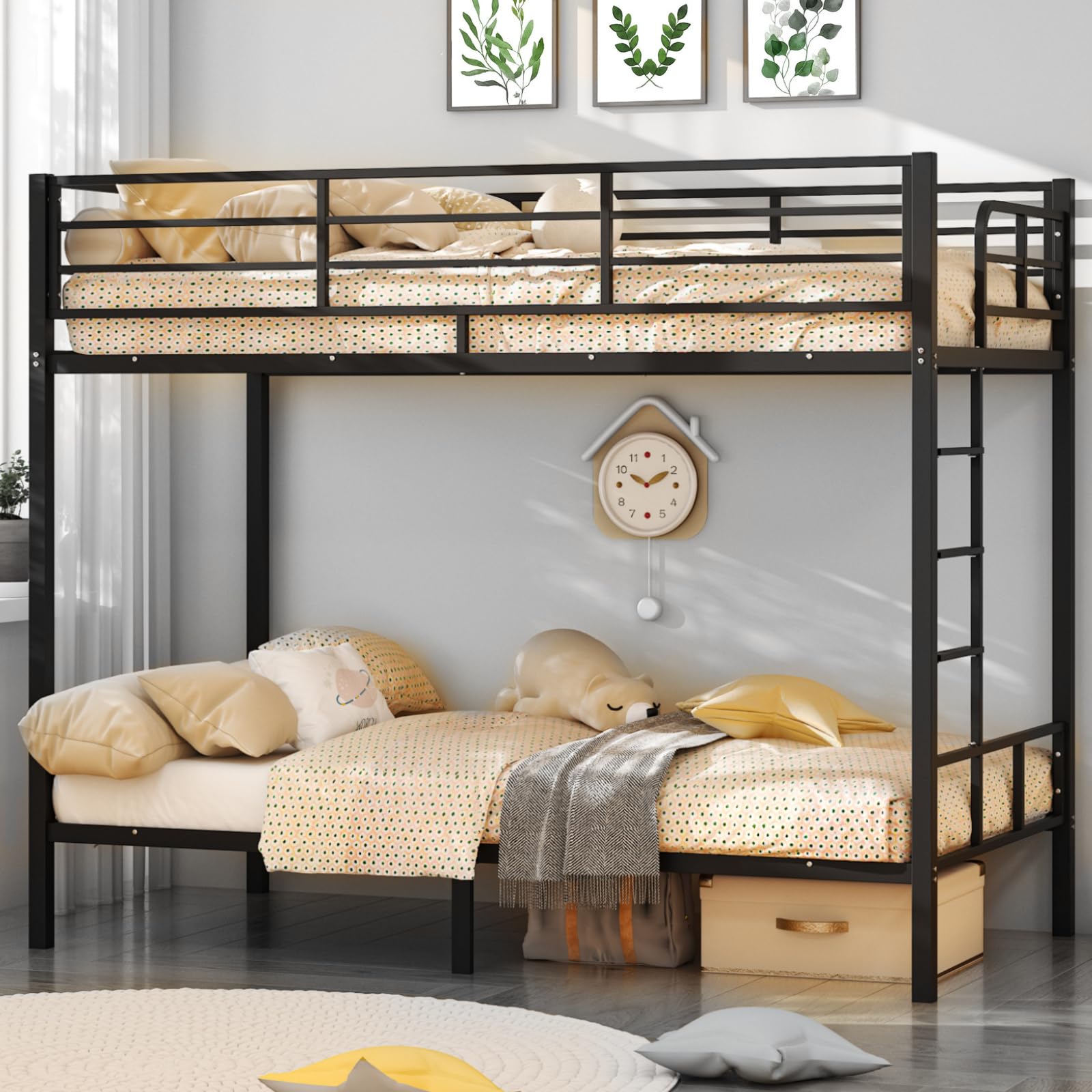 Bonnlo Heavy Duty Twin Bunk Bed with 15-Inch Guardrails, Metal Bunk Bed Twin Over Twin, Reversible S