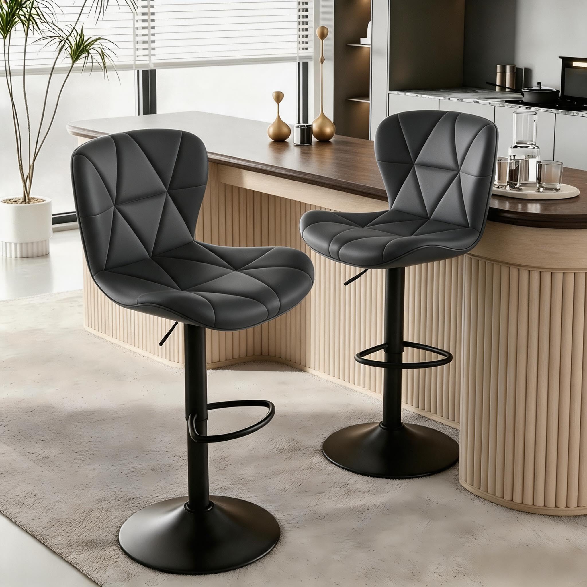Modern Bar Stools Set of 2, 360°Swivel Counter Height Stools Adjustable Height 24.8