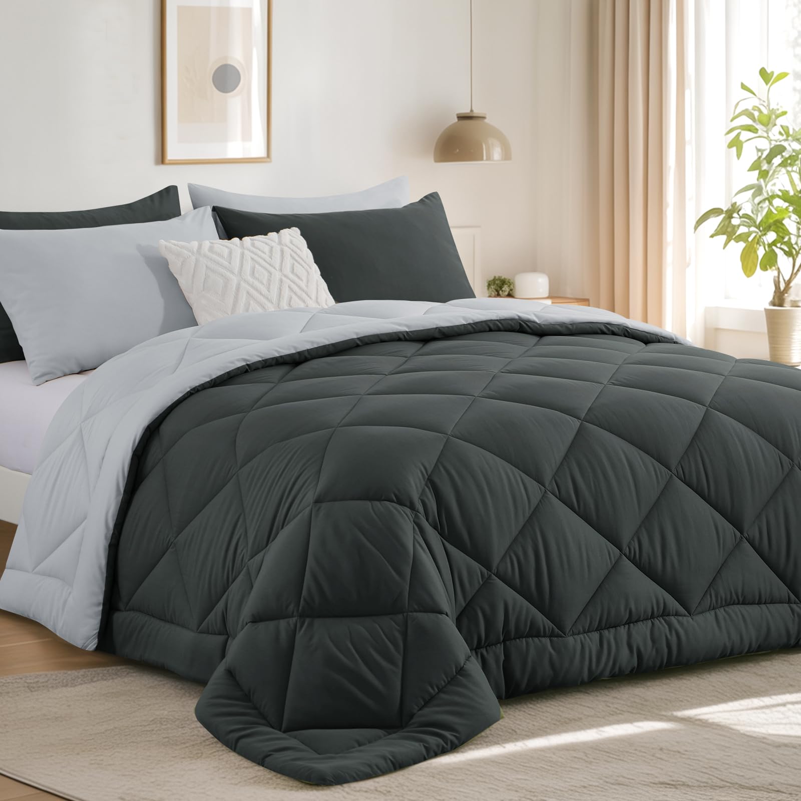 RUIKASI Coverless Duvet Double 10.5 Tog - Reversible Comforter with 2 Pillowcases, 200x200cm Quilt Lightweight and Warm 