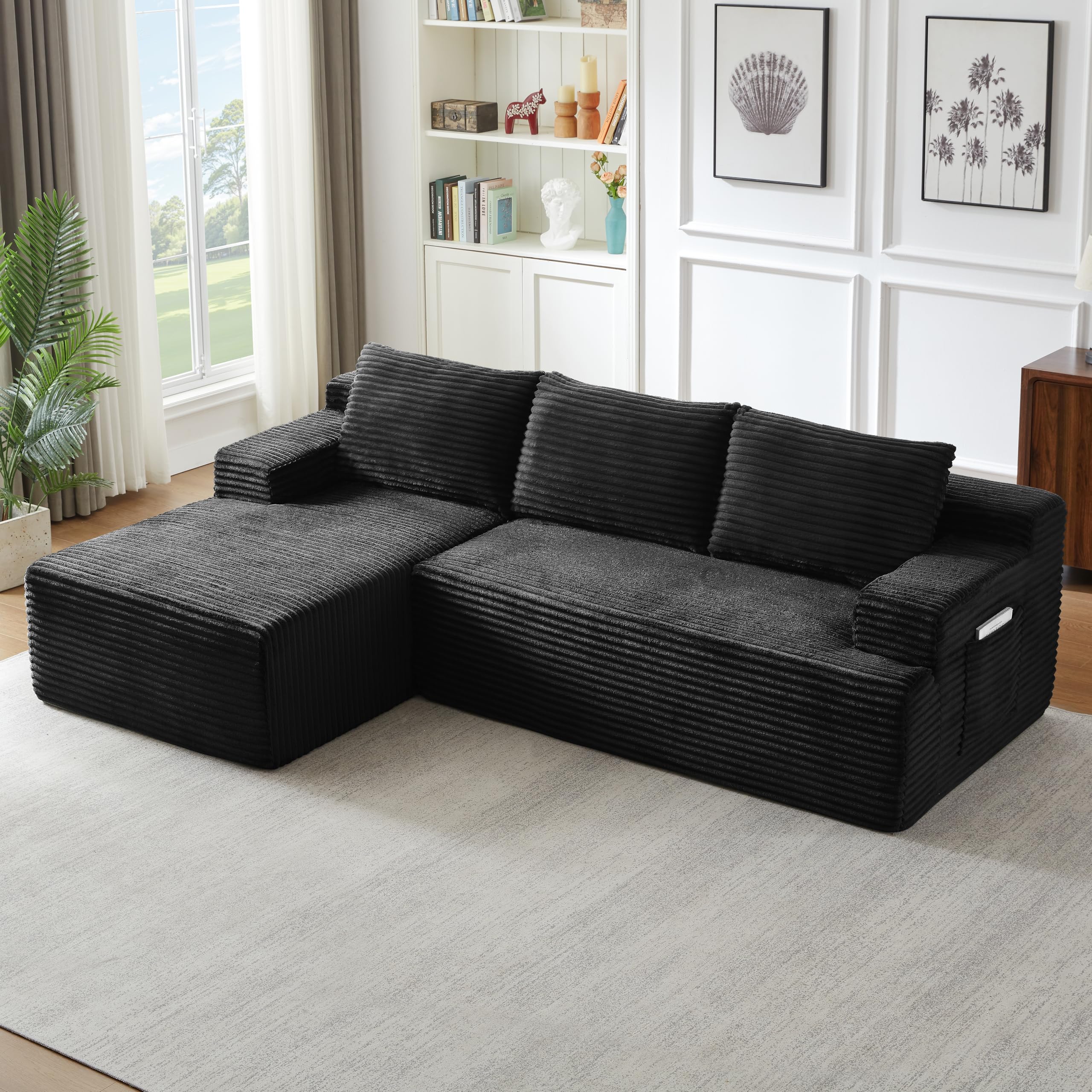 96" L Shaped Cloud Sectional Couch with Chaise, Deep Seat Modular Sectional Sofa Corduroy Memory Foa