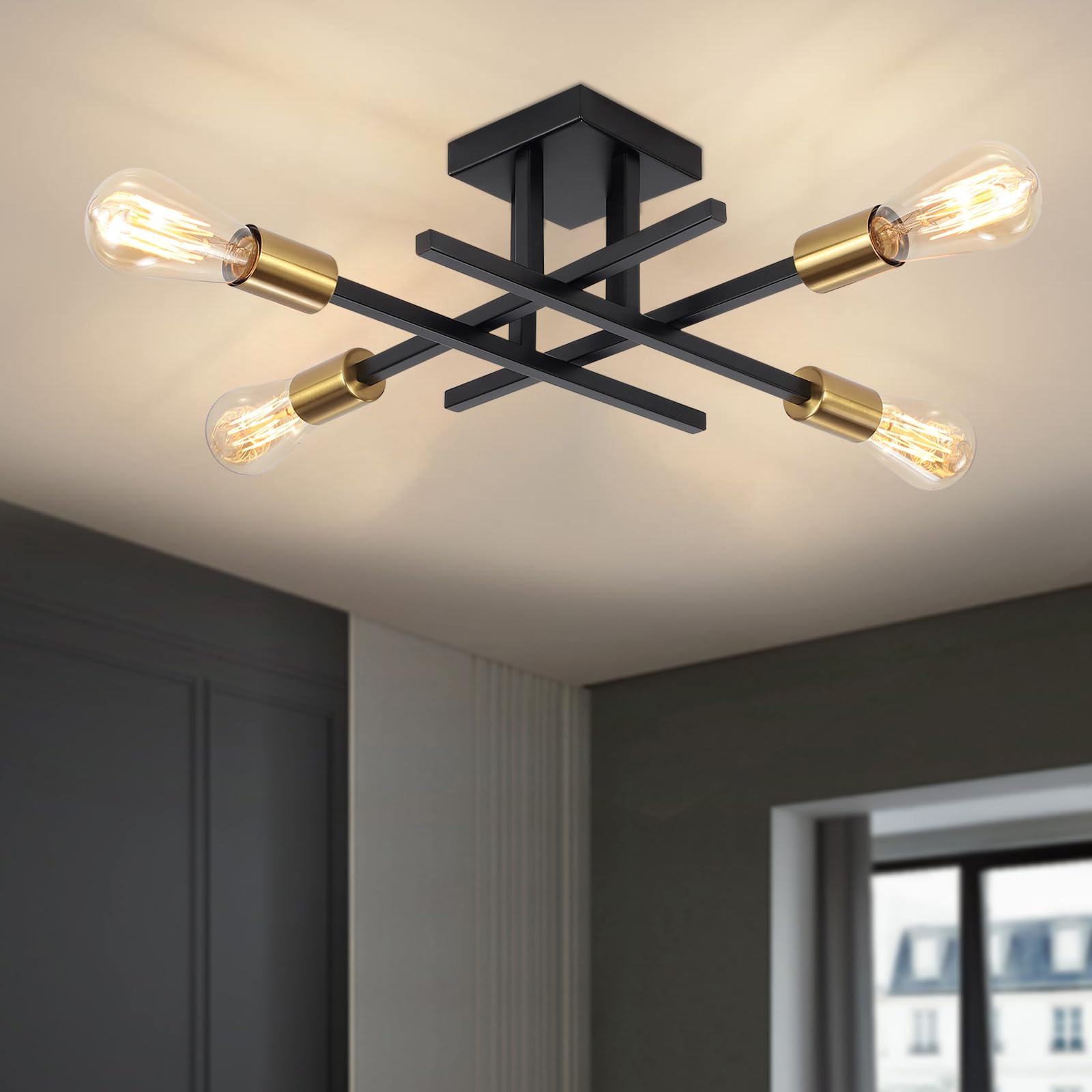 Black Chandelier Ceiling Lights Living Room, 4 Light Modern Sputnik Ceiling Lights Industrial Light Fittings Ceilings, S
