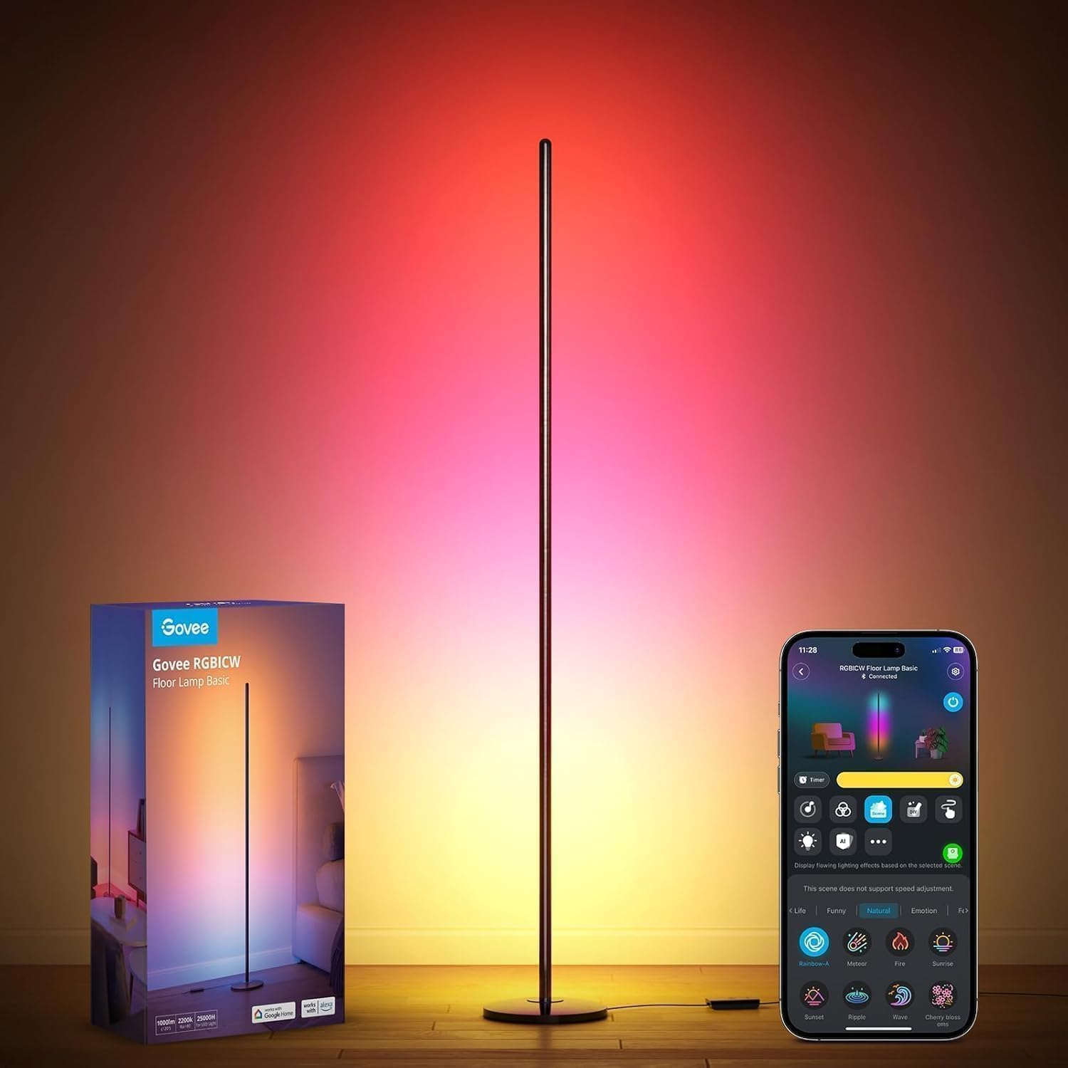 Govee LED Floor Lamp Black, RGBIC Modern Corner Lamp, Smart Standing Lamp with 61 Scene Modes,Music Sync, Corner Floor L