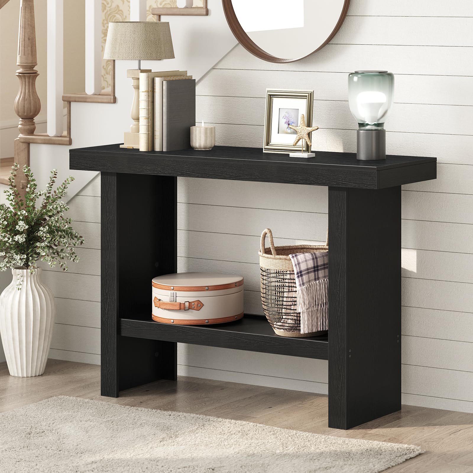 MAHANCRIS Console Table, 39.4'' Black Rectangular Entryway Table, Modern Console Table with Storage,