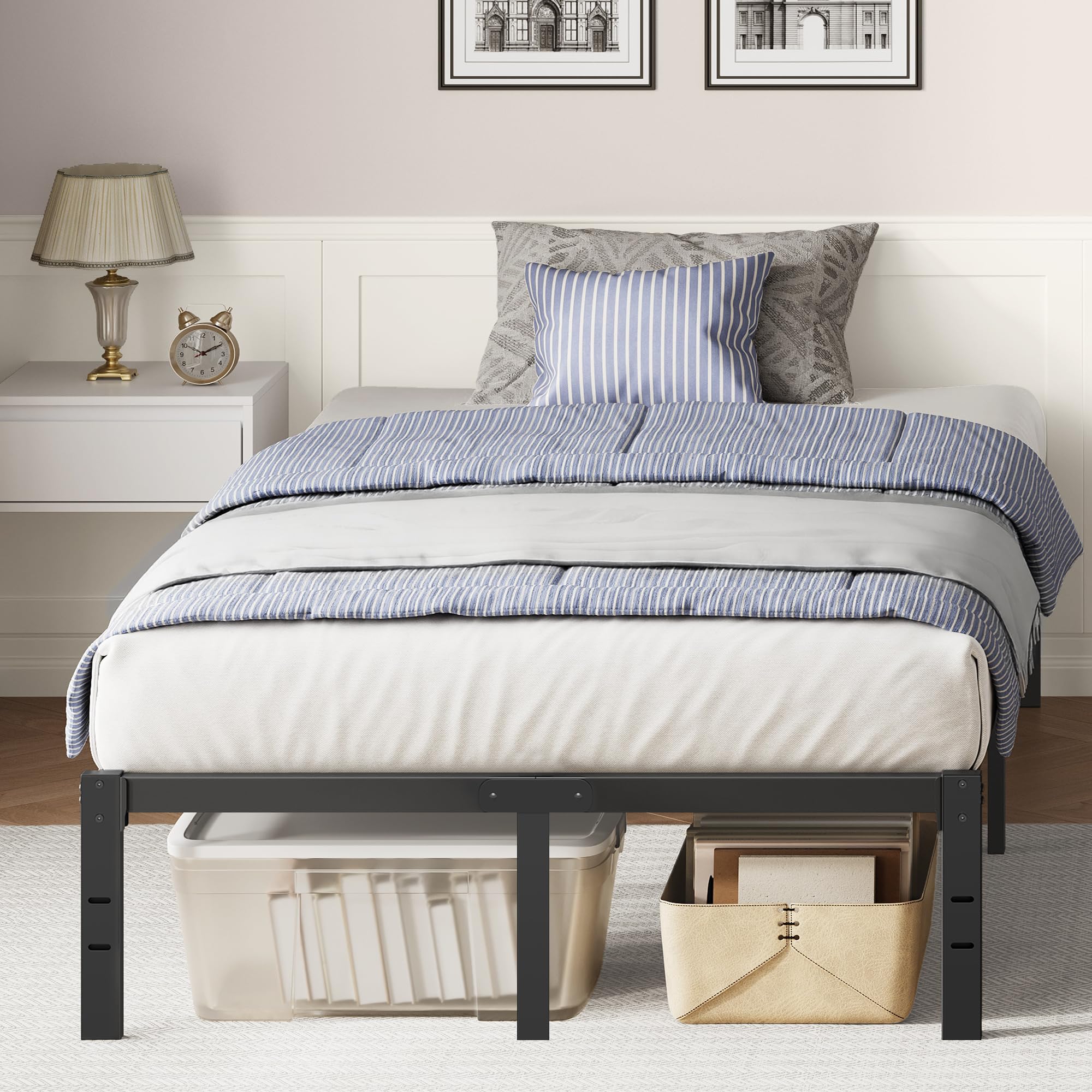 VASAGLE Double Metal Bed Frame, 135 x 190 cm, Under-Bed Space, Modern Style, for Guest Room, Easy As