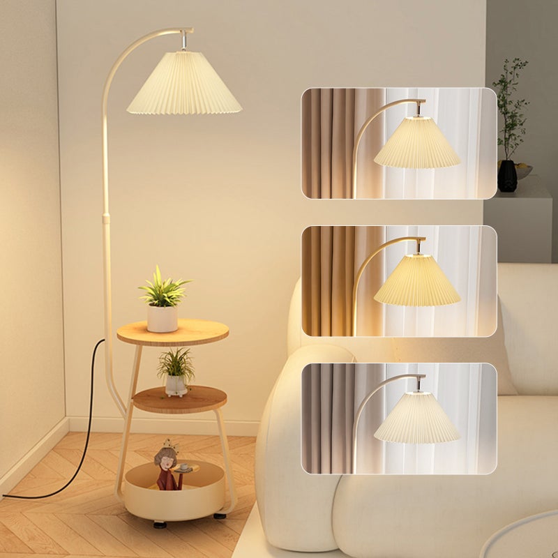 Sharpdo Nordic Curved Floor Lamp, With 3-Layer Side Table and Storage Drawer, Multi-functional Livin
