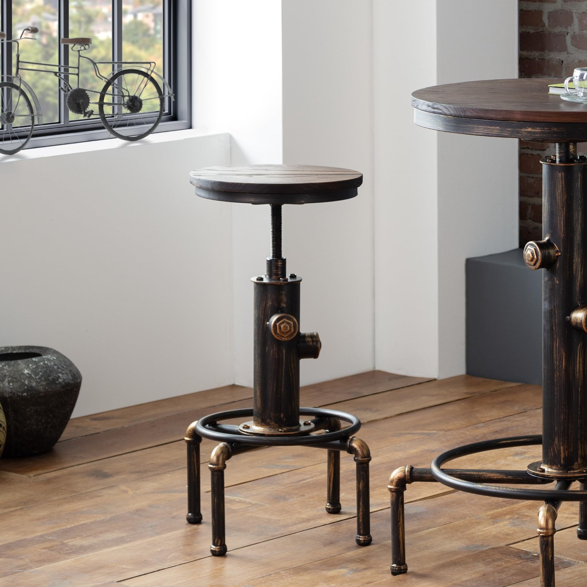 Julian Bowen Rockport Pipework Barstool - Brushed Copper/Rustic Elm Bar Stools