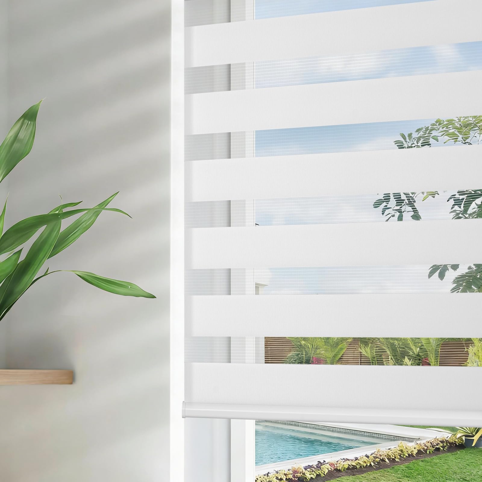 Joydeco Cordless Zebra Blinds for Windows, Dual Layer Free-Stop Zebra Shades Privacy Light Control for Day and Night, Li