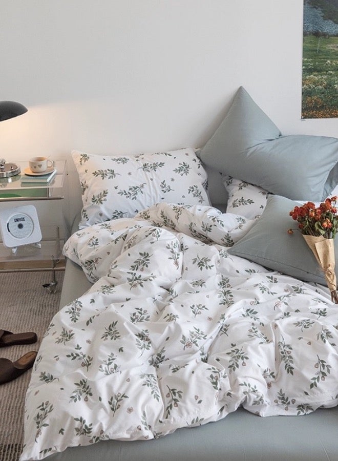 LUNA Home Premium Retro Style with Grey Blue Color Bedsheet Postoral Printed Bedding Set Without Filler.