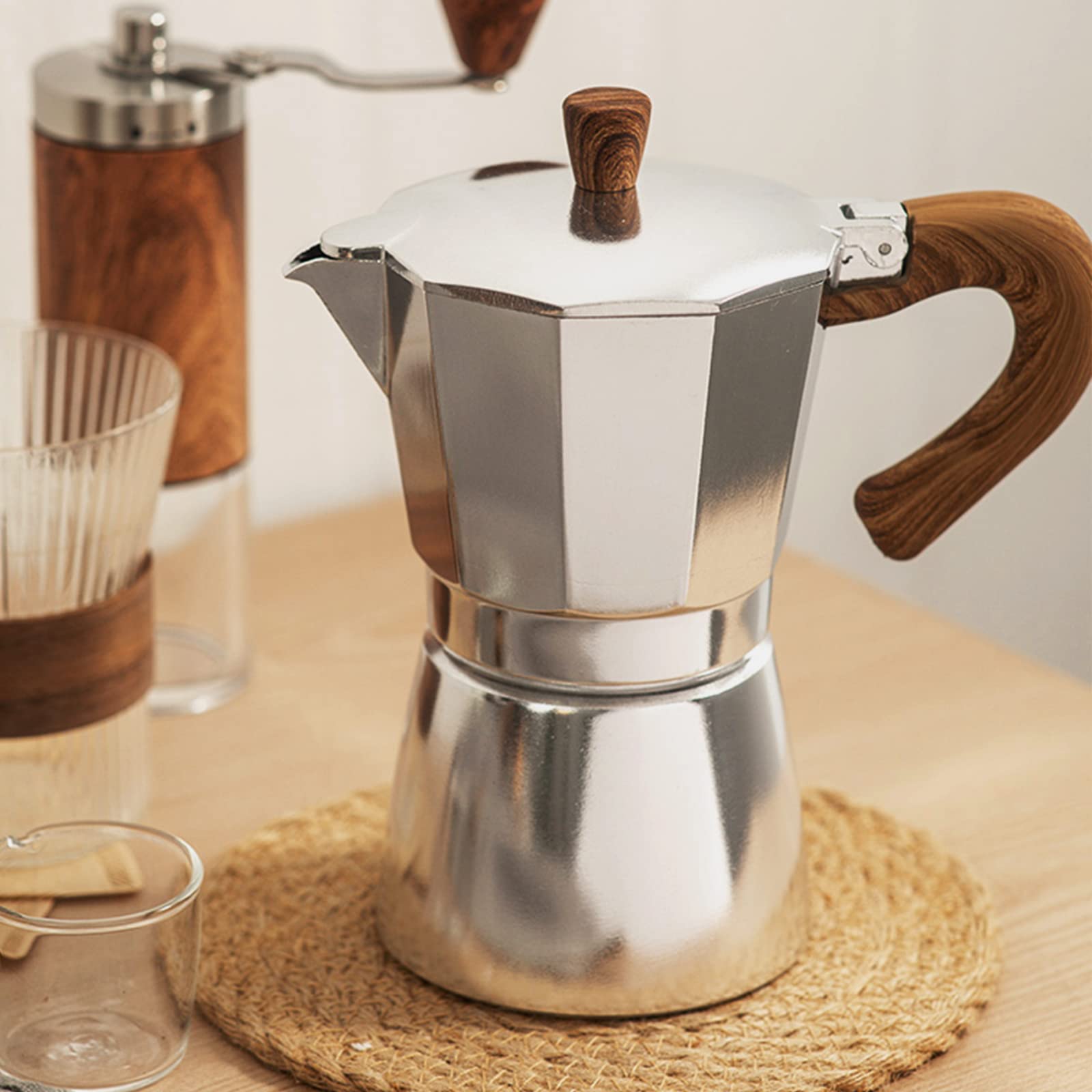 Moka Pot, Italian Coffee Maker, Coffee Pot 6 cup/10 OZ Stovetop Espresso Maker for Gas or Electric Ceramic Stovetop Camp
