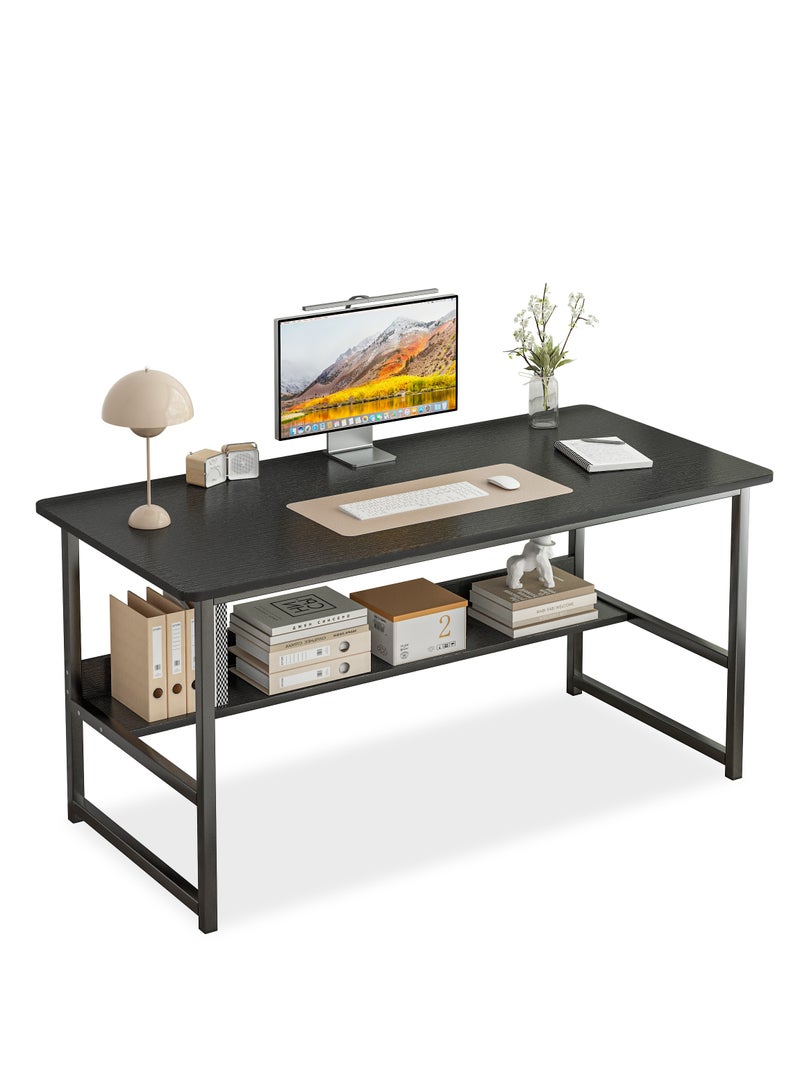 SHEIDLIN Ergonomic Computer Desk with Bookshelf - Modern Simple Style Writing Table for Home Office,