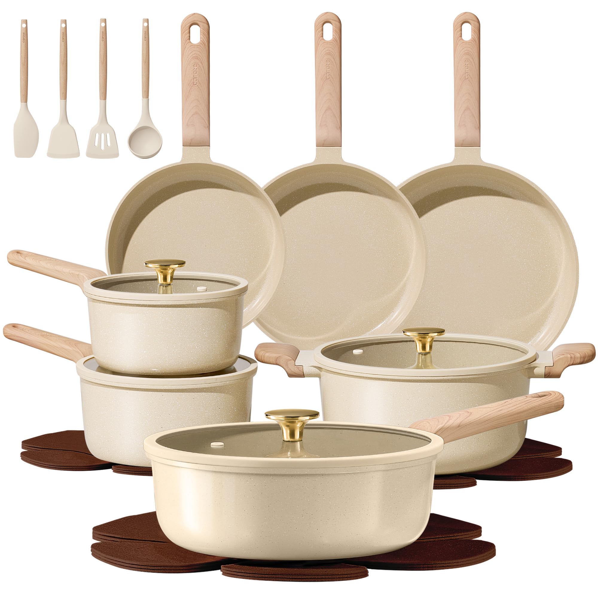 CAROTE 22Pcs Pots and Pans Set Non stick, Ceramic Cookware Set, Non-toxic Kitchen Cooking Set, PFAS 