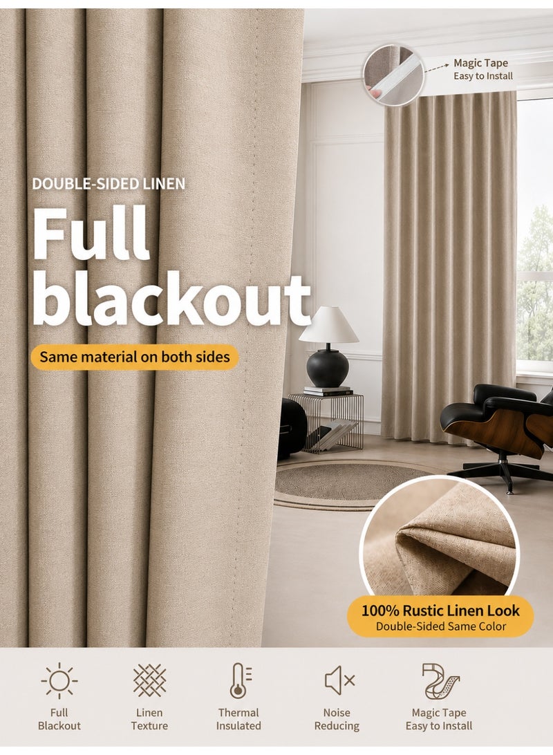 OHTEX HOME 90% Blackout Double-Sided Linen Curtains – Self Adhesive & Portable, Heat Insulation & Sun Protection, Privac