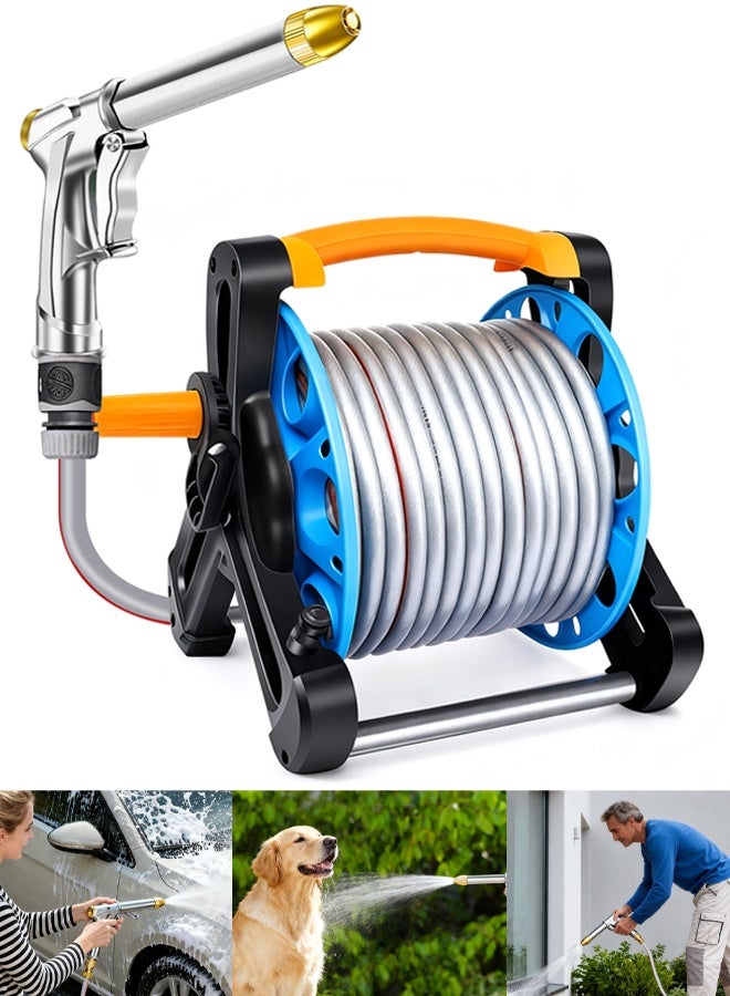 TAPIT Powerful Pressure Car Wash Water Gun Water Hose with Reel, 10m/32.8ft Garden Watering Storage Car Pipe Set, Househ