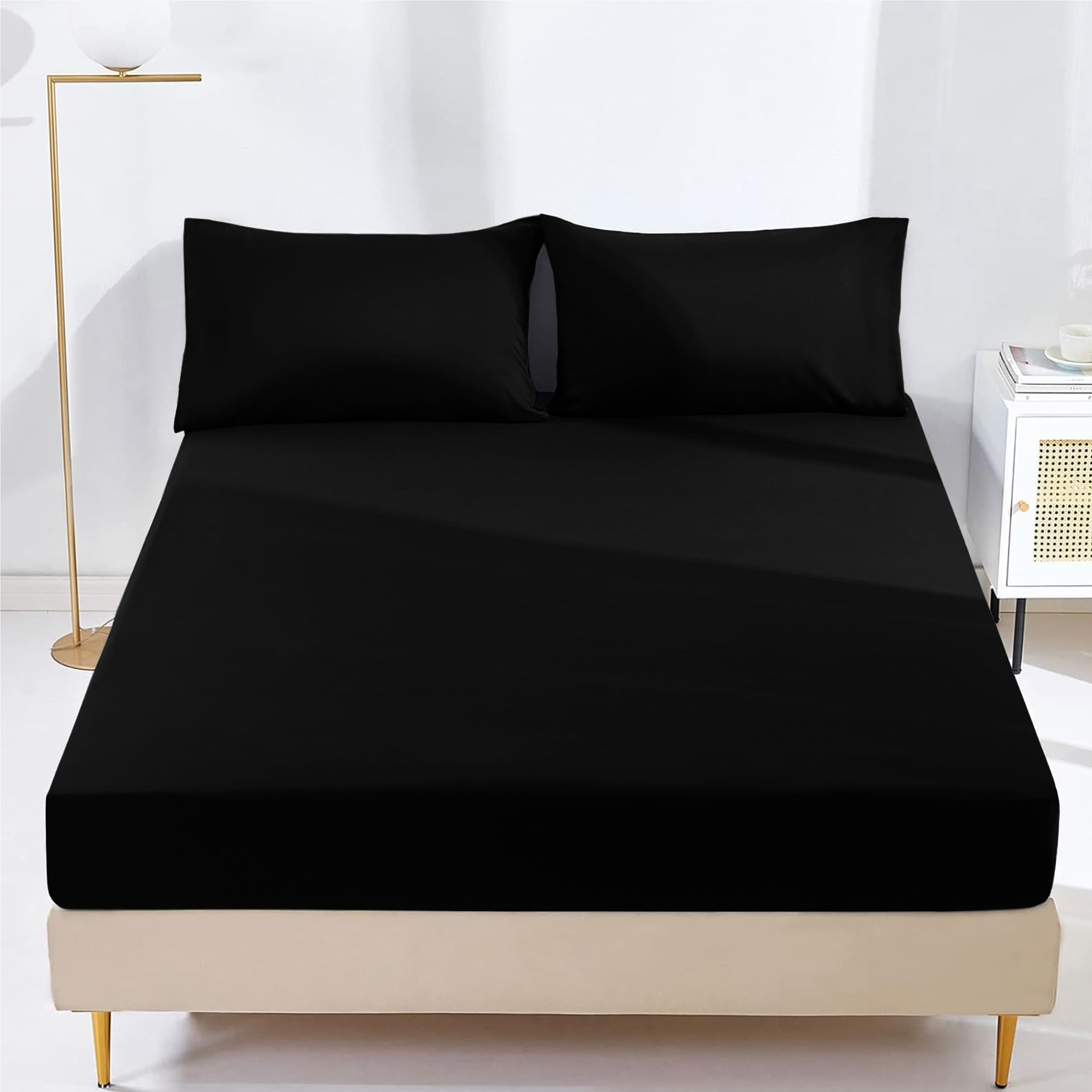 AR Ware 25 cm Double Fitted Sheet - Super Soft Wrinkle Free Microfiber Bed Sheets - Non Iron Breatha