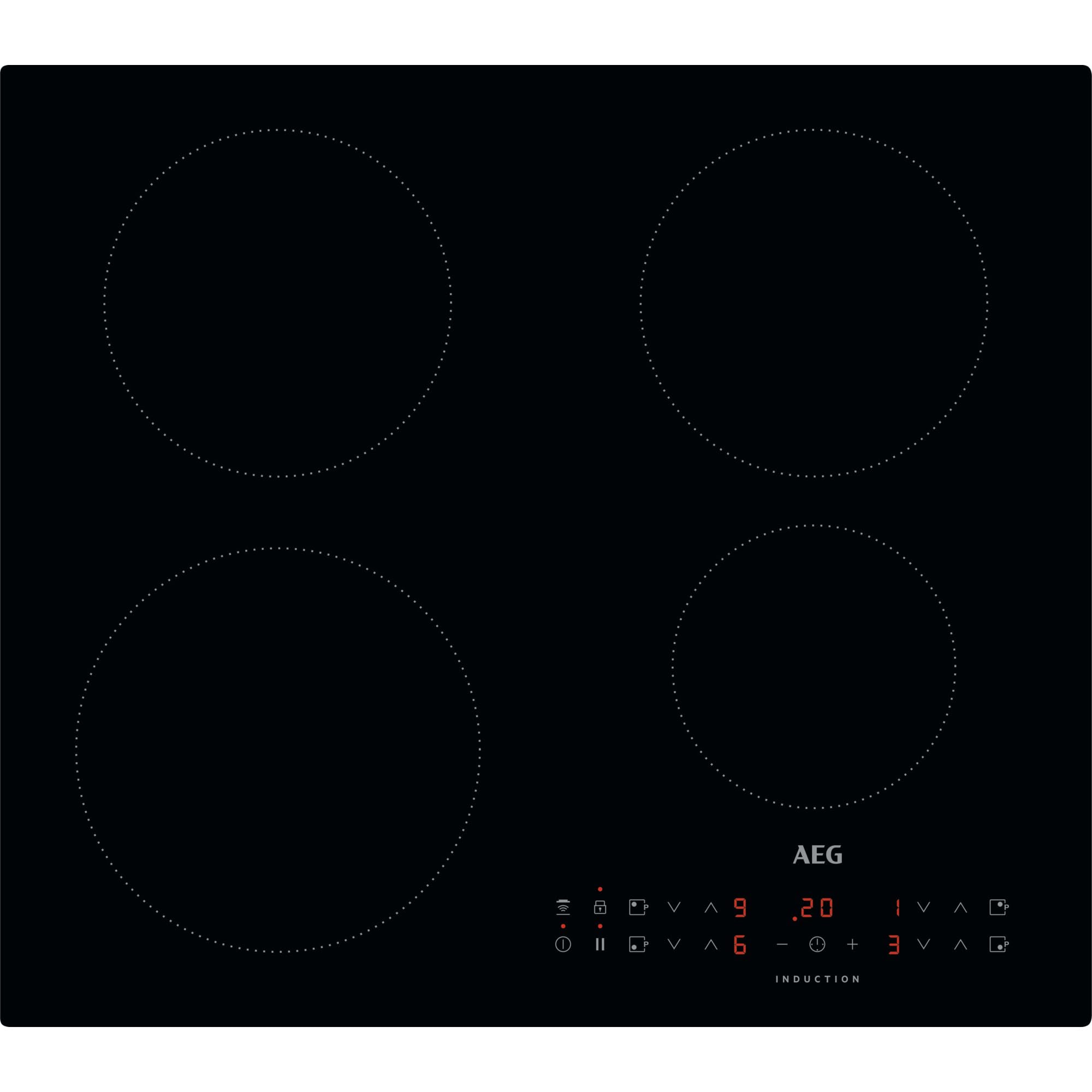 AEG 3000 Series Induction Hob, IKX64301CB, 4 Cooking Zones, 60cm, Hob2Hood Function, Built-In Hob, Felixible Bridge Zone