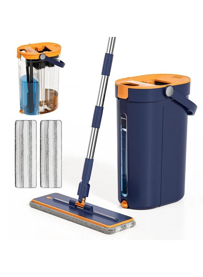 Mop and Bucket with Wringer Set, 3-Tank Flat Mop and Bucket System, Mops and Buckets for Floor Clean