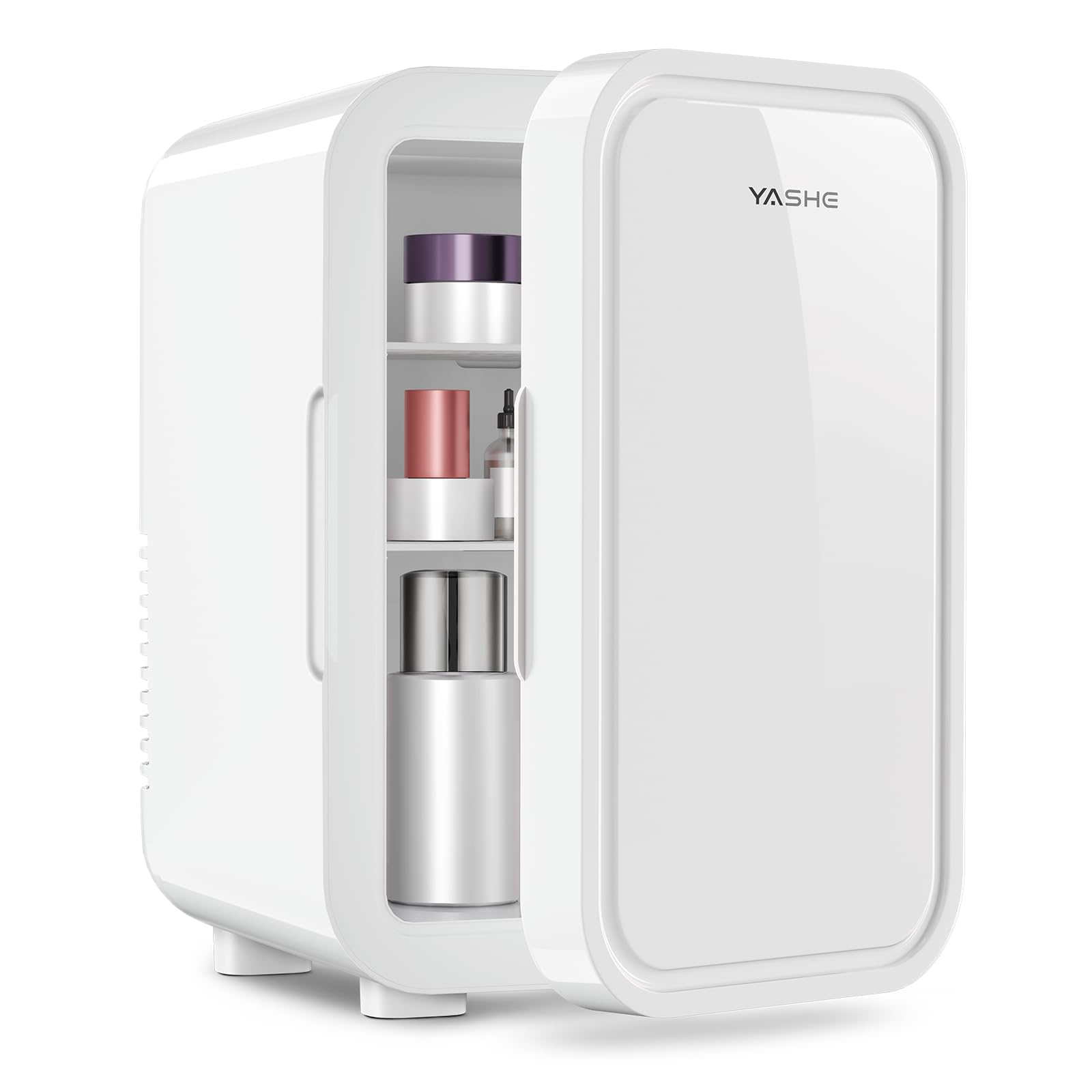 YASHE Mini Fridge, 6 Liter/8 Cans 220-240V AC/DC Portable Thermoelectric Cooler Refrigerators for Bedroom, Skincare, Bev