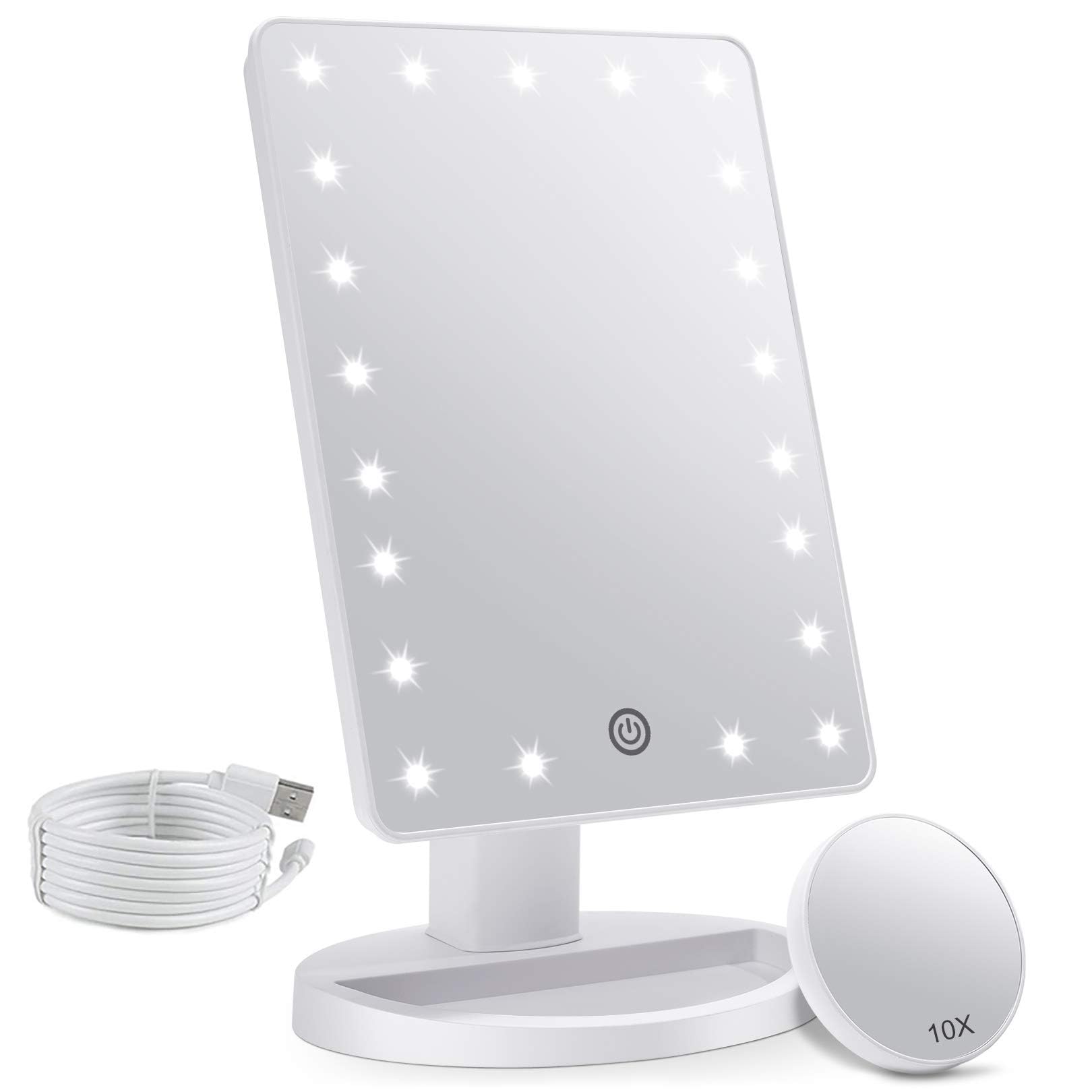 FASCINATE Makeup Vanity Mirror with Lights and Detachable 10X Magnification, 21 Led Lights Adjustabl