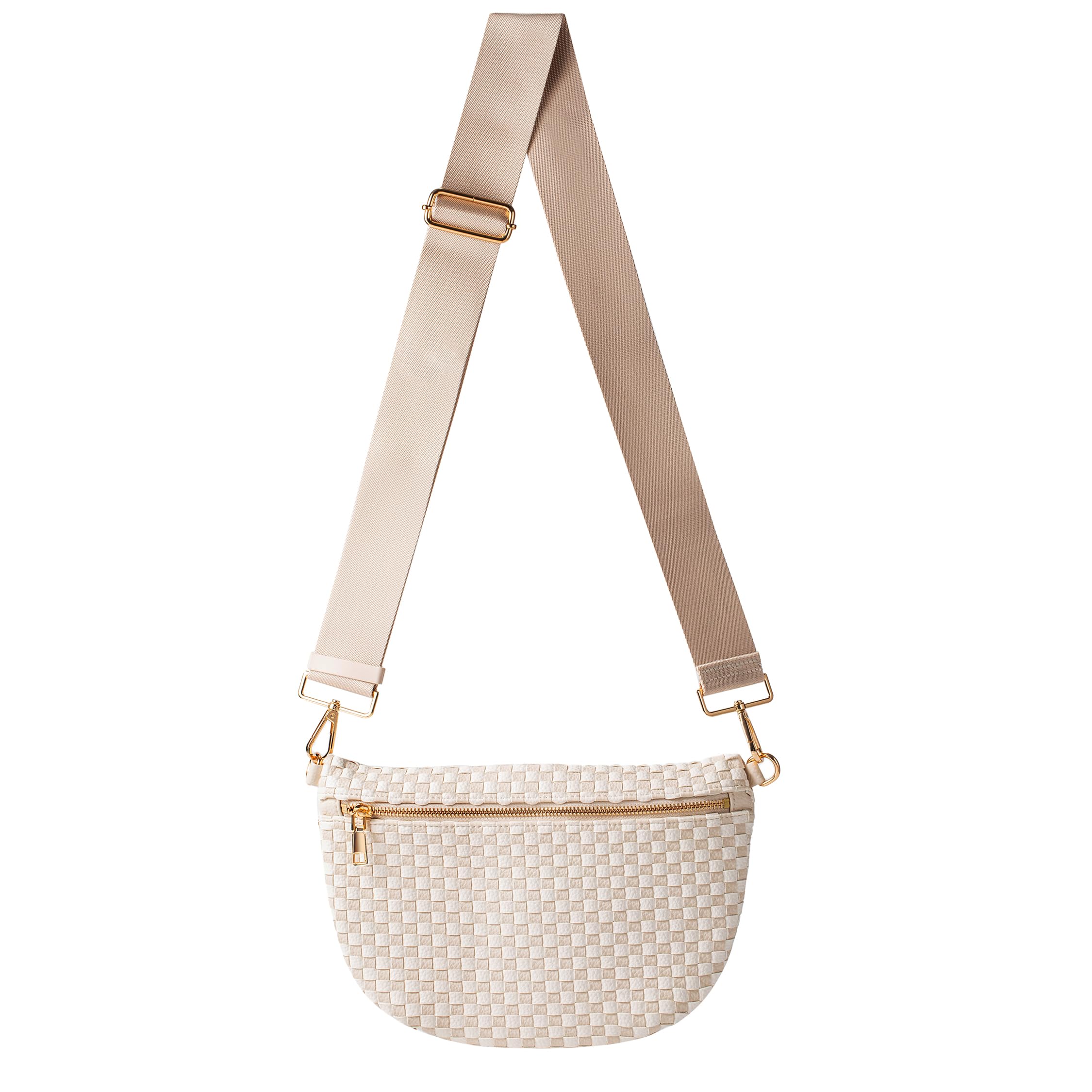 Woven Crossbody Bag for Women, Checkered PU Bum Bag Sling Purse with Adjustable Strap for Travel, Festivals
