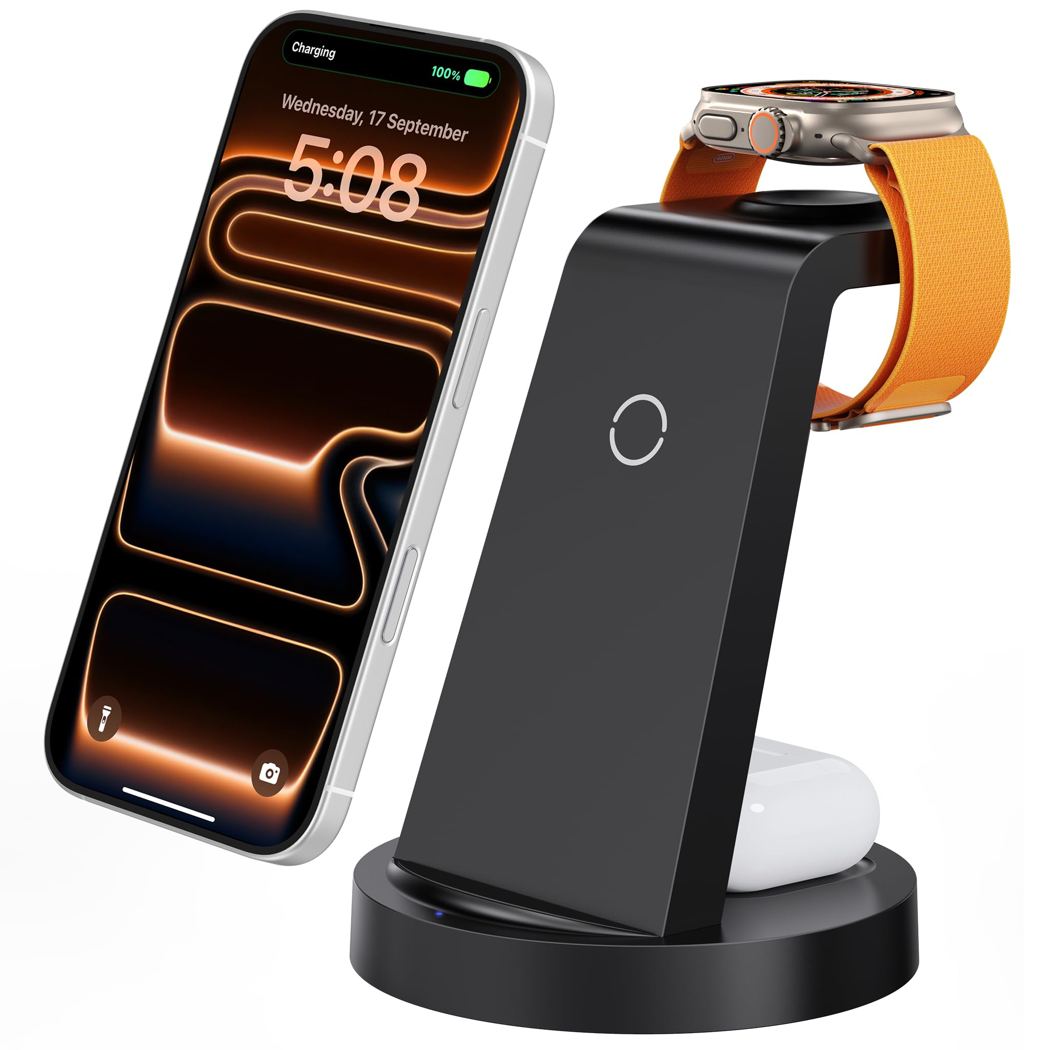 Anlmz 3 in 1 Charging Station for iPhone, Wireless Charger for iPhone 17 16e 16 15 14 13 12 11 X Pro Max & Apple Watch -