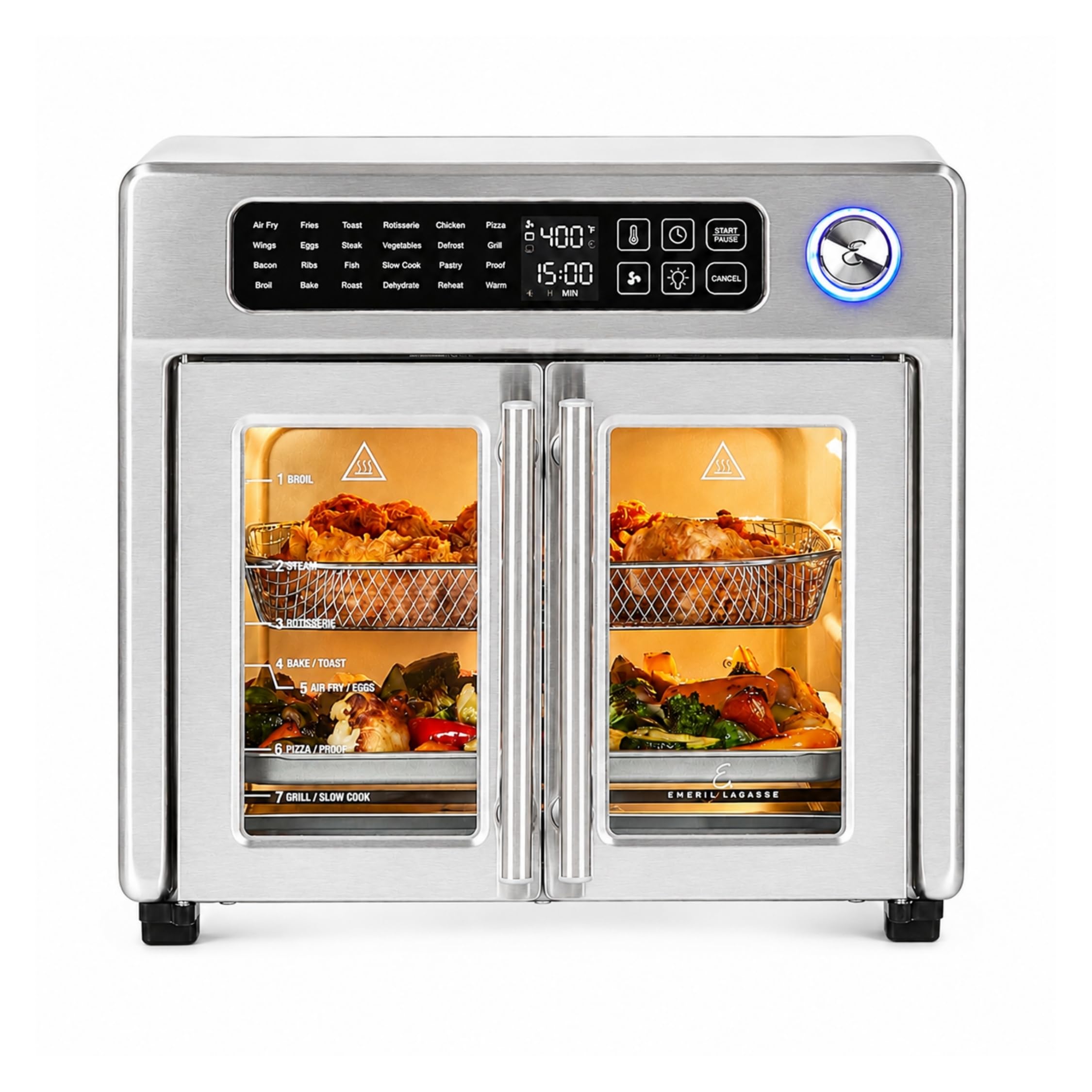 Emeril Lagasse Extra Large French Door Air Fryer Toaster Oven Combo, 24 Cooking Functions and Digital Controls, 7 Access