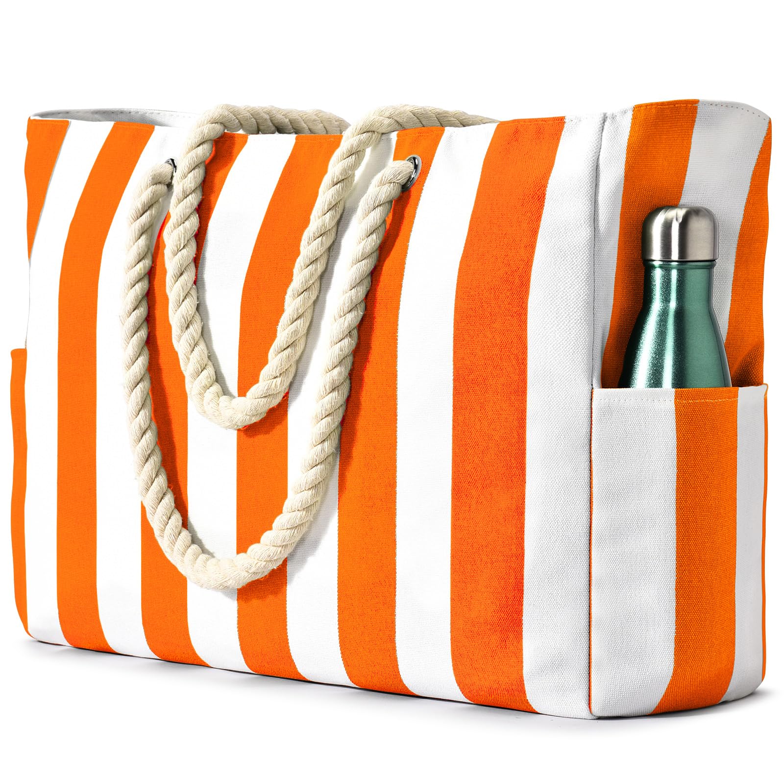 Becokan Beach Bags for Women, Pool Bag Waterproof Sandproof Beach Bag Large Beach Swim Bag with Zipper Stripe Beach Bag
