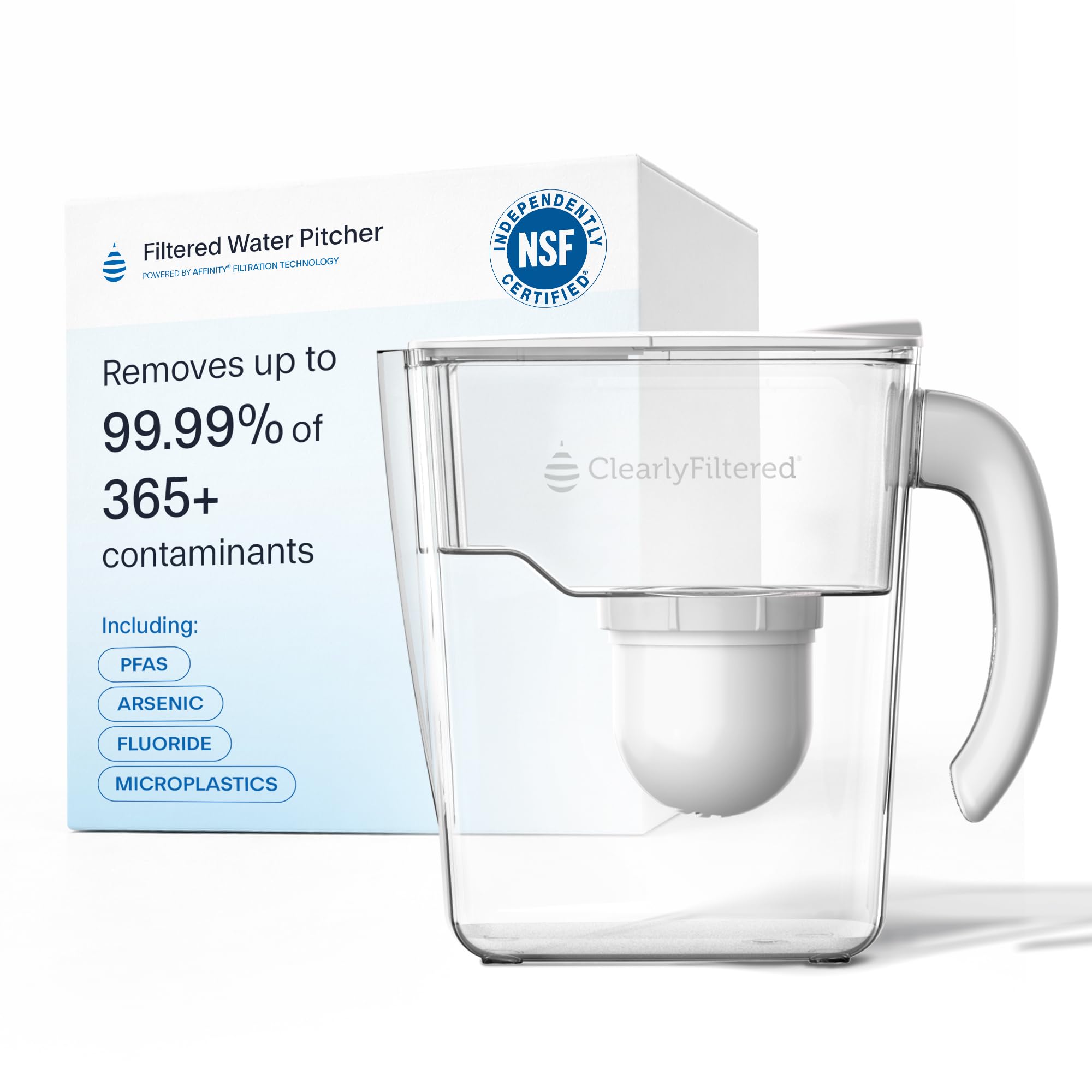 Clearly Filtered Filtered Water Pitcher - 80 Fl Oz, NSF Certified - Targets 365+ Contaminants - Fluoride, PFAS, Lead, Ch