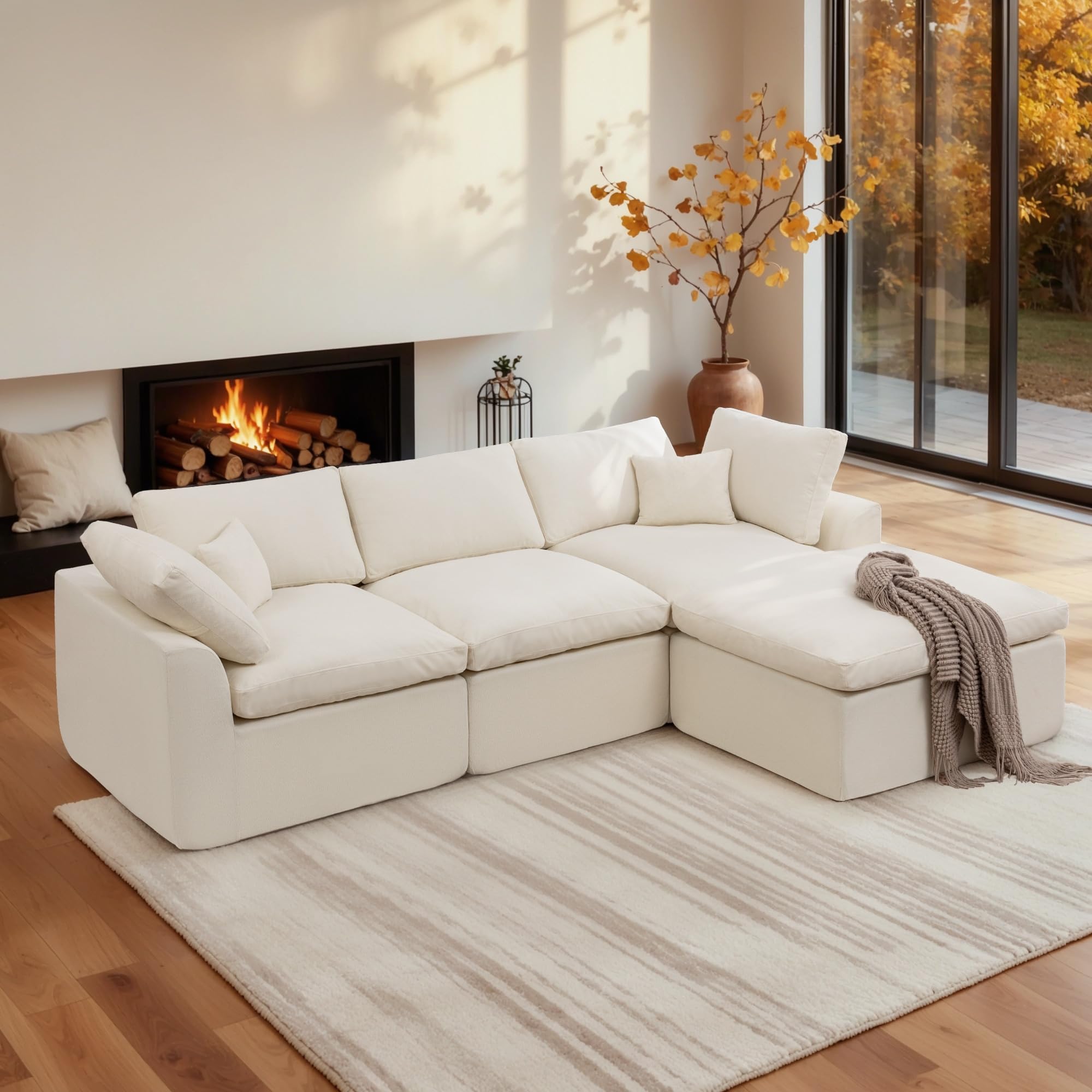 Korser 112" Cloud Sectional Couches for Living Room, Modern Modular Sectional Sofa with Ottoman, Bon