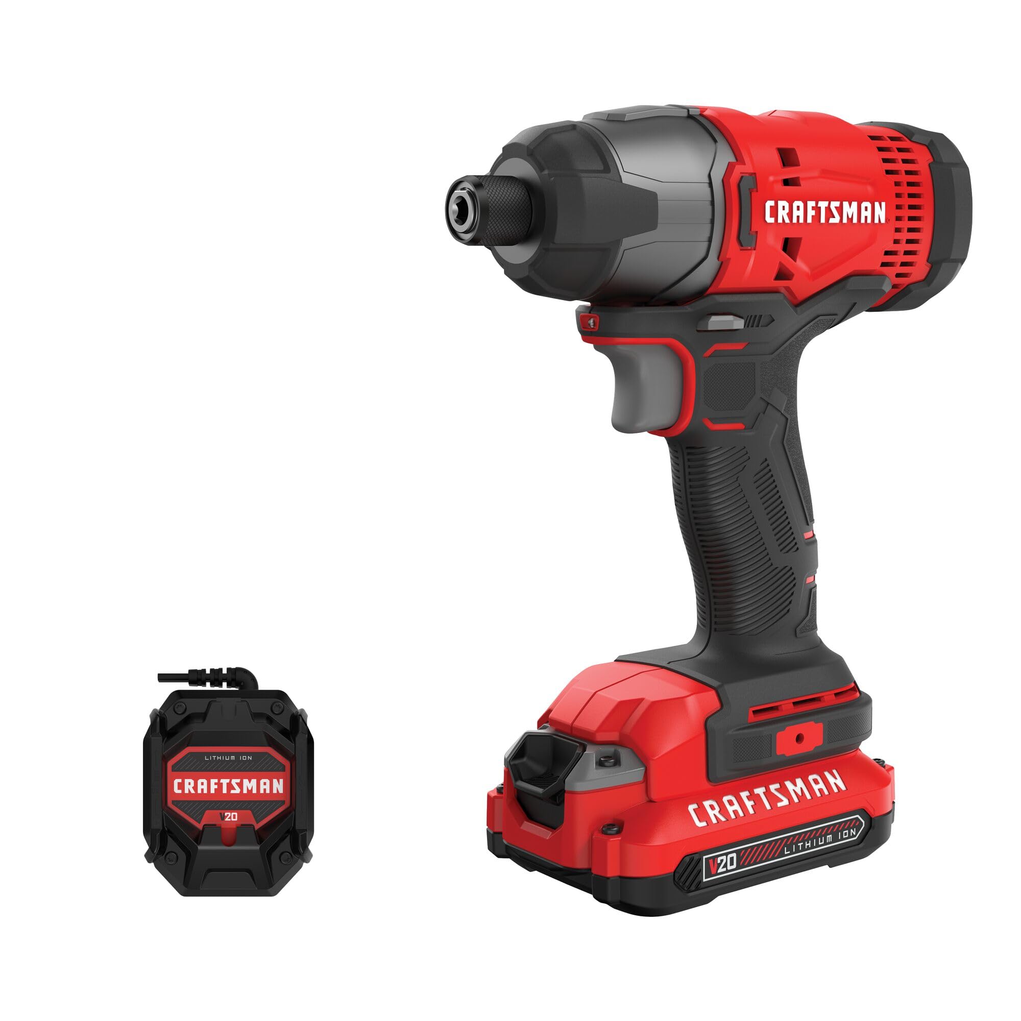CRAFTSMAN 20V MAX Impact Driver Kit, 1/4 Inch, 2,800 RPM, LED Work light, Battery and Charger Included (CMCF800C1)