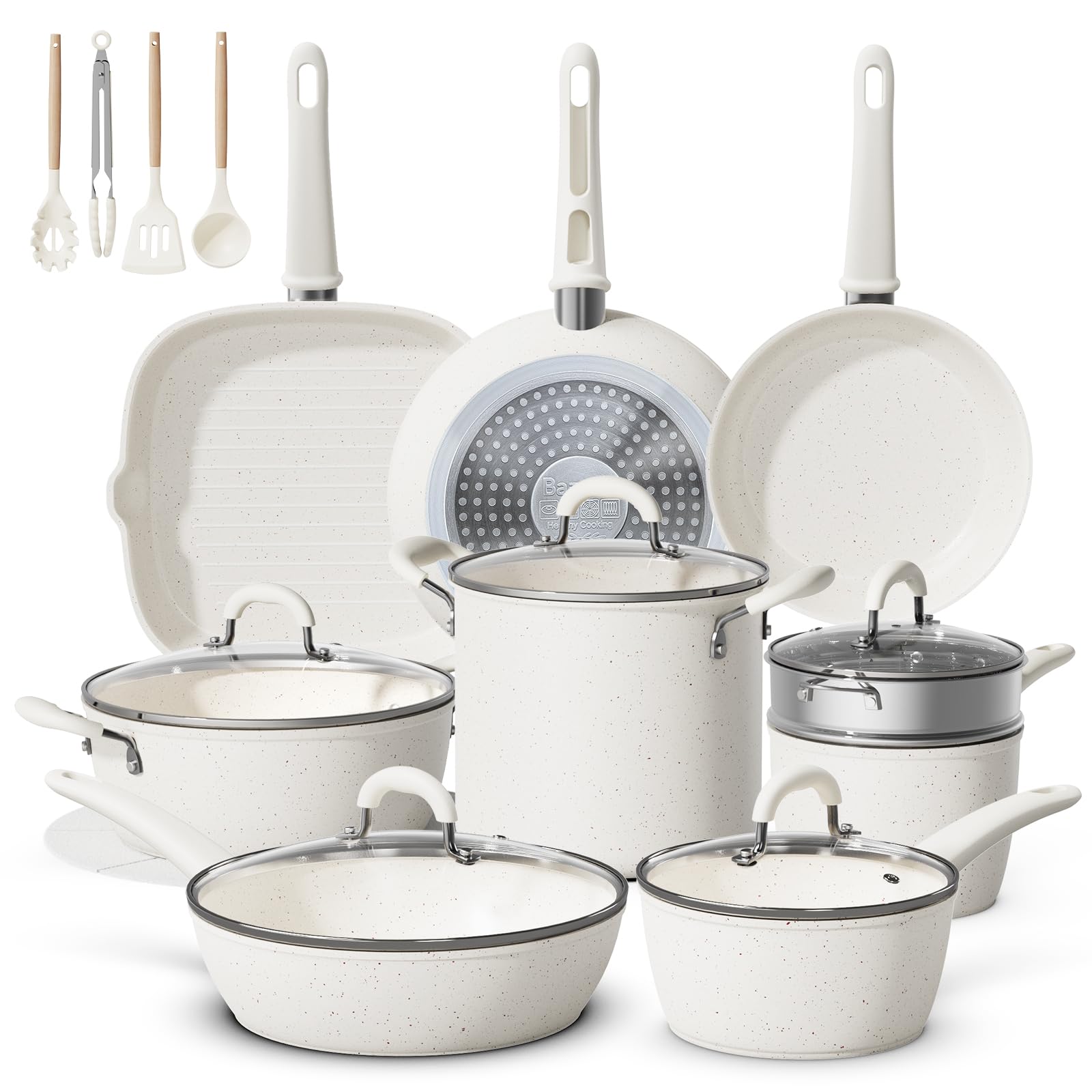 24Pcs Pots and Pans Set Non Stick,Ceramic Cookware Set with 8Qt Stockpot,Titanium-Reinforced Long-La