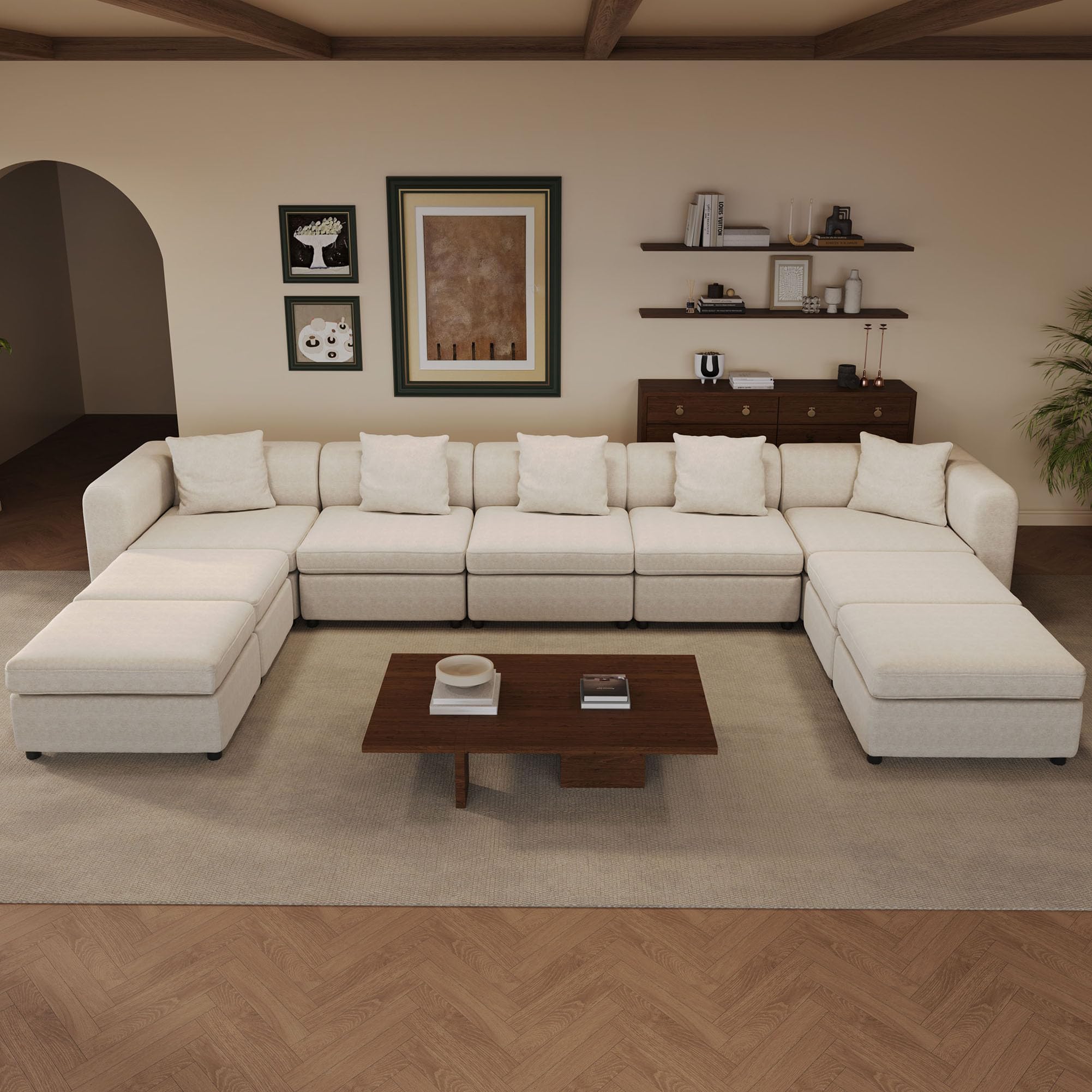 Miuuod Oversized Sectional Sofa with Storage, Modern Modular Couch, U Shape 5 Seater & 4 Ottomans for Living Room Office