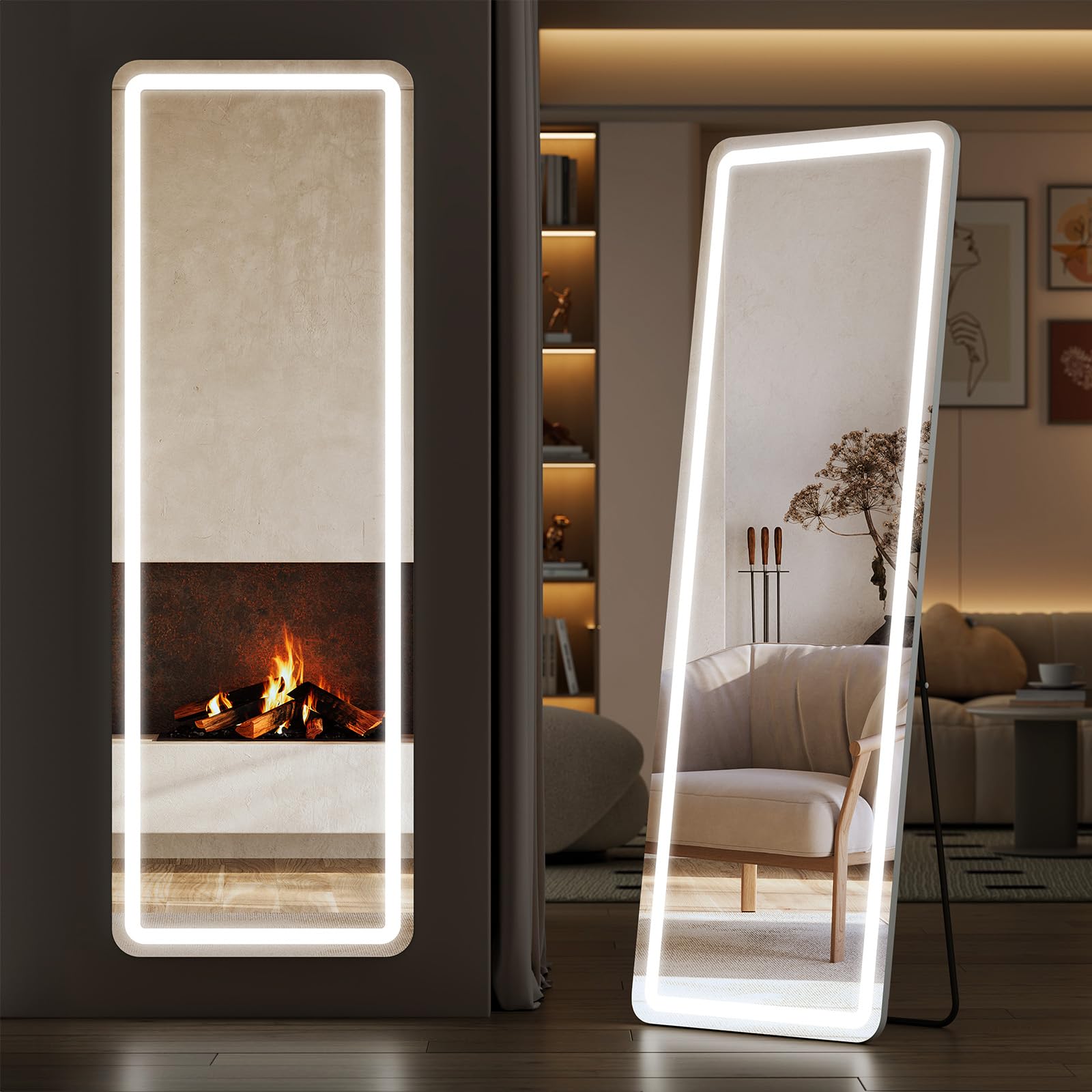 Sweetcrispy Full Length Mirror with LED Lights, 65"x21" Lighted Full Body Floor Mirror with Dimming 
