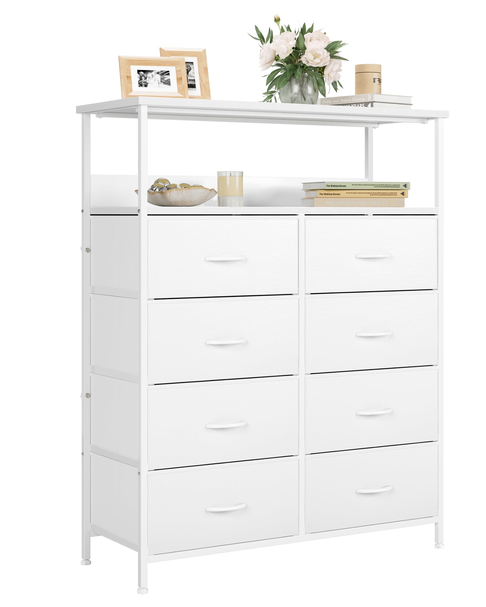 Nicehill Chest of Drawers, Dresser for Bedroom with 8 Drawers, Tall Storage Organizer Unit with 2-La