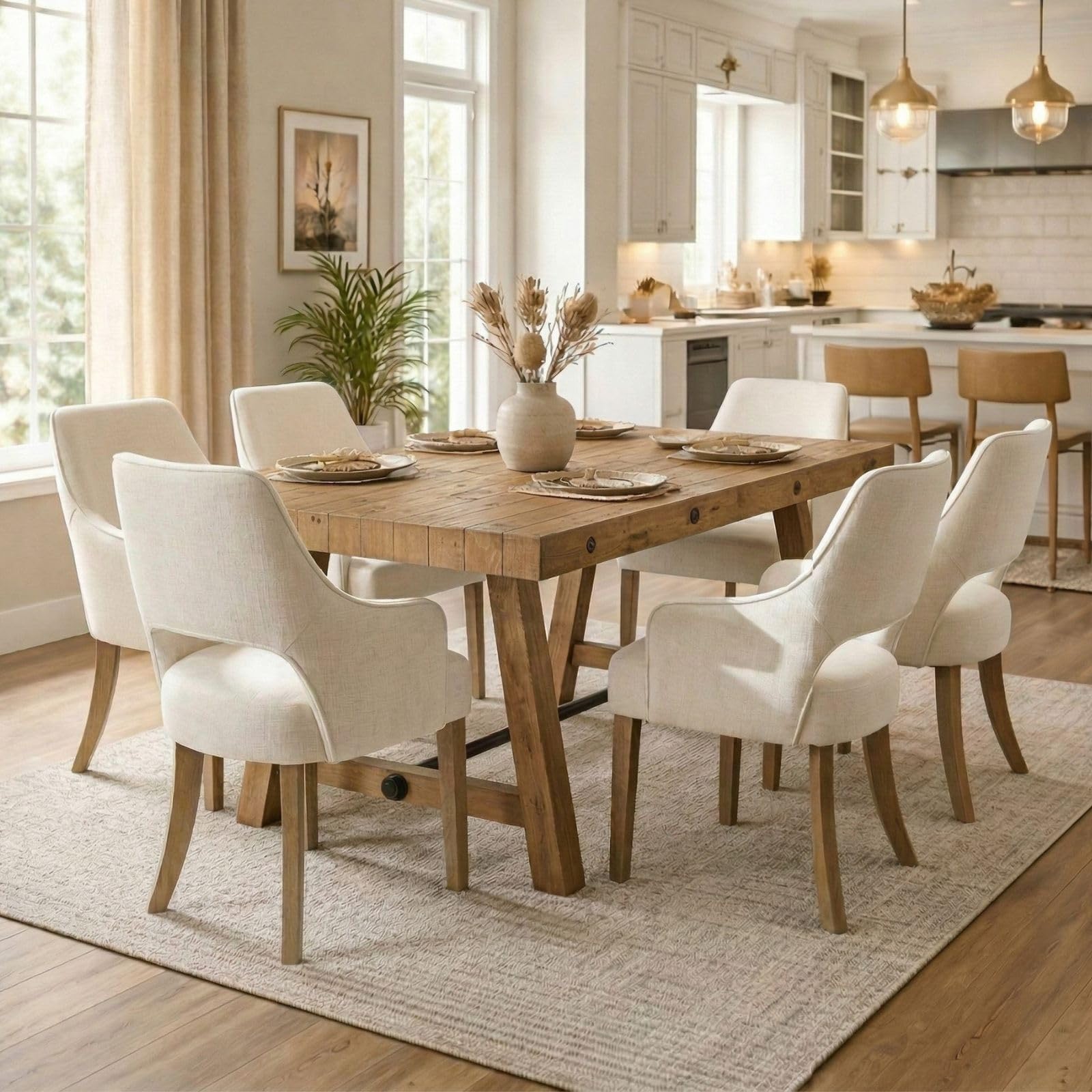7-Piece Farmhouse Wooden Dining Room Table Set for 6, 59
