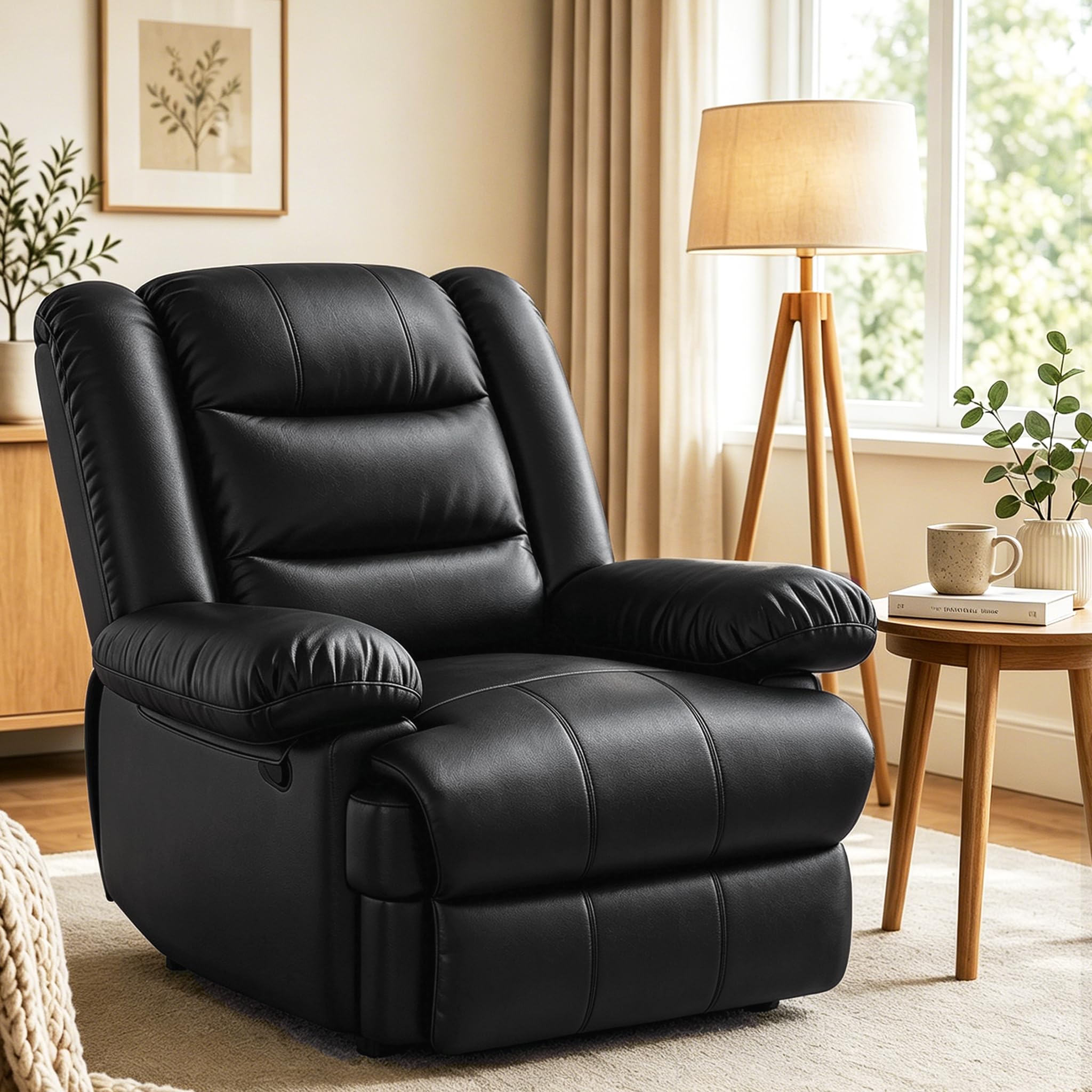 Recliner Armchair Reclining Chair Padded Seat Single Sofa Lounge Seating Manual Adjustable Legrest and Backrest PU Leath